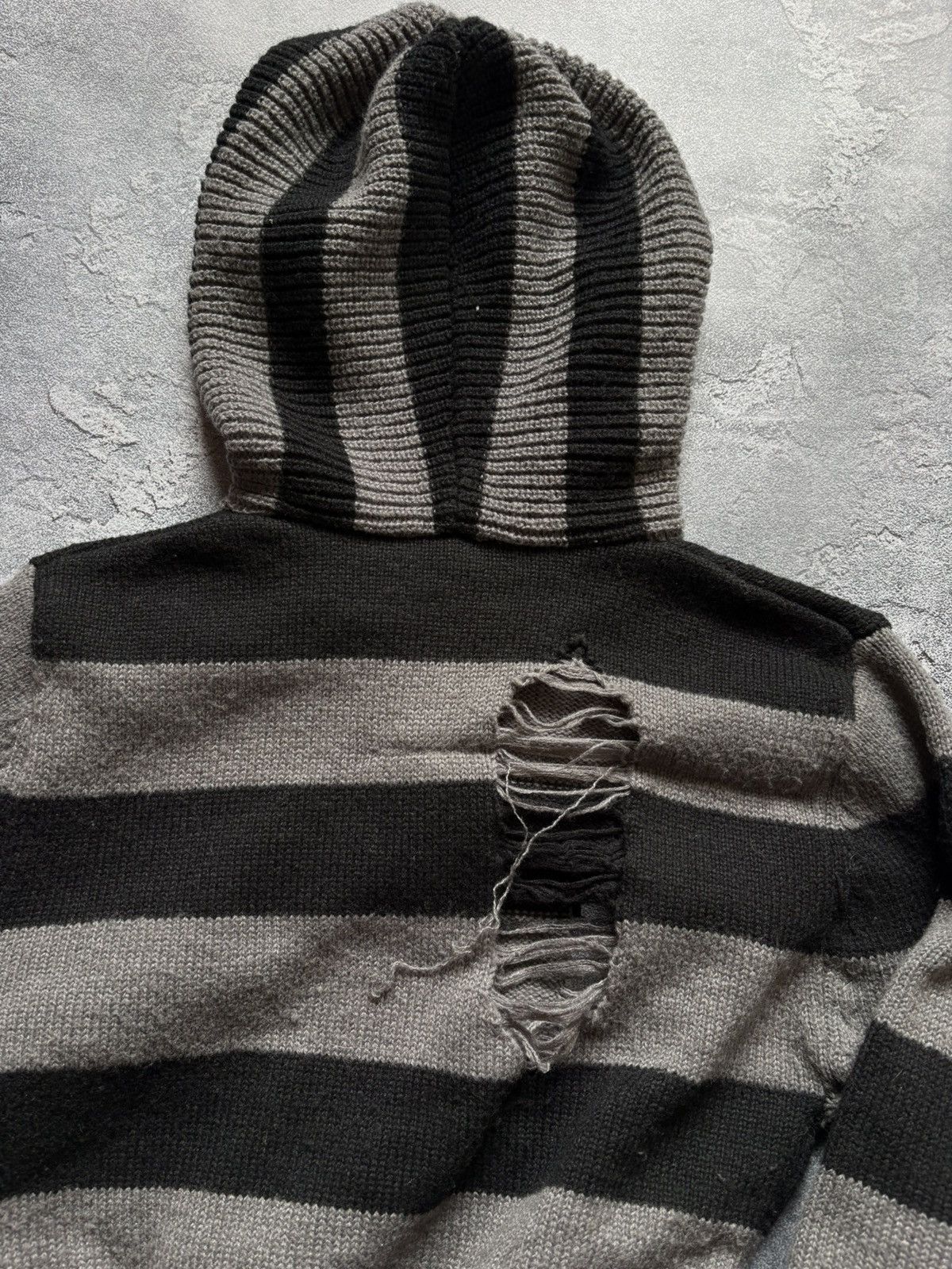 Hysteric Glamour Y2K Striped Distressed Cropped Grunge Knit Sweater Hoodie Size M / US 6-8 / IT 42-44 - 7 Thumbnail
