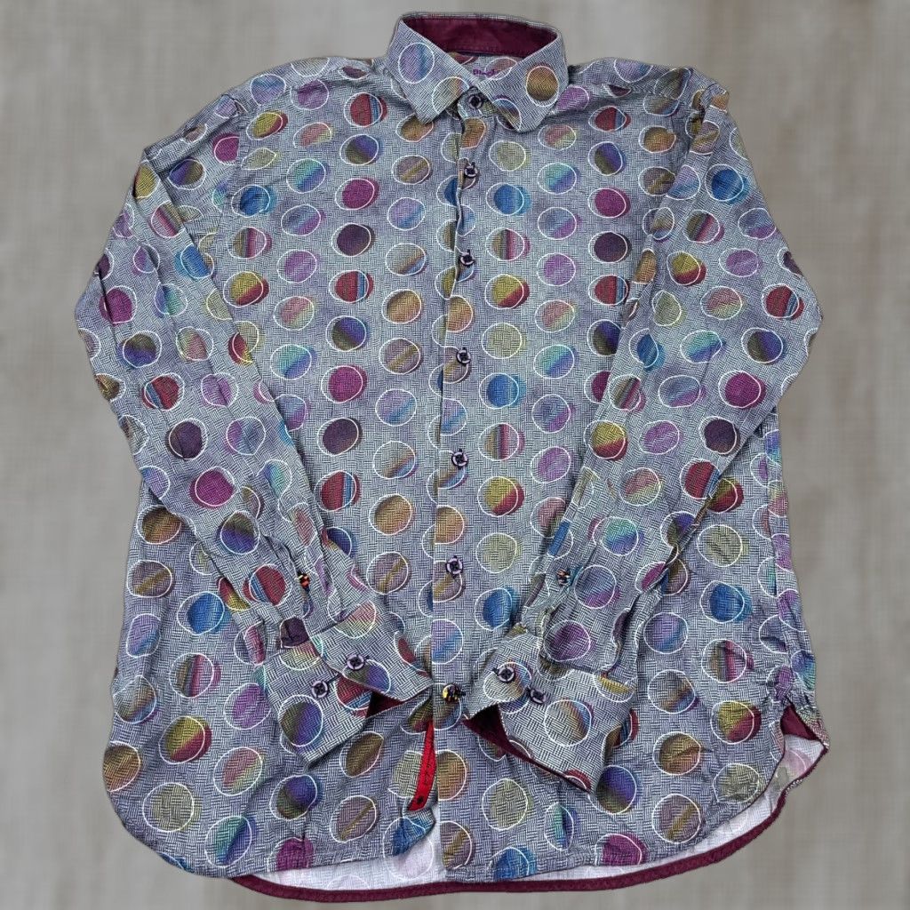 Vintage Visconti Black Shirt Men Medium Gray Purple Button Up Spotted Geometric Disco Size US M / EU 48-50 / 2 - 1 Thumbnail