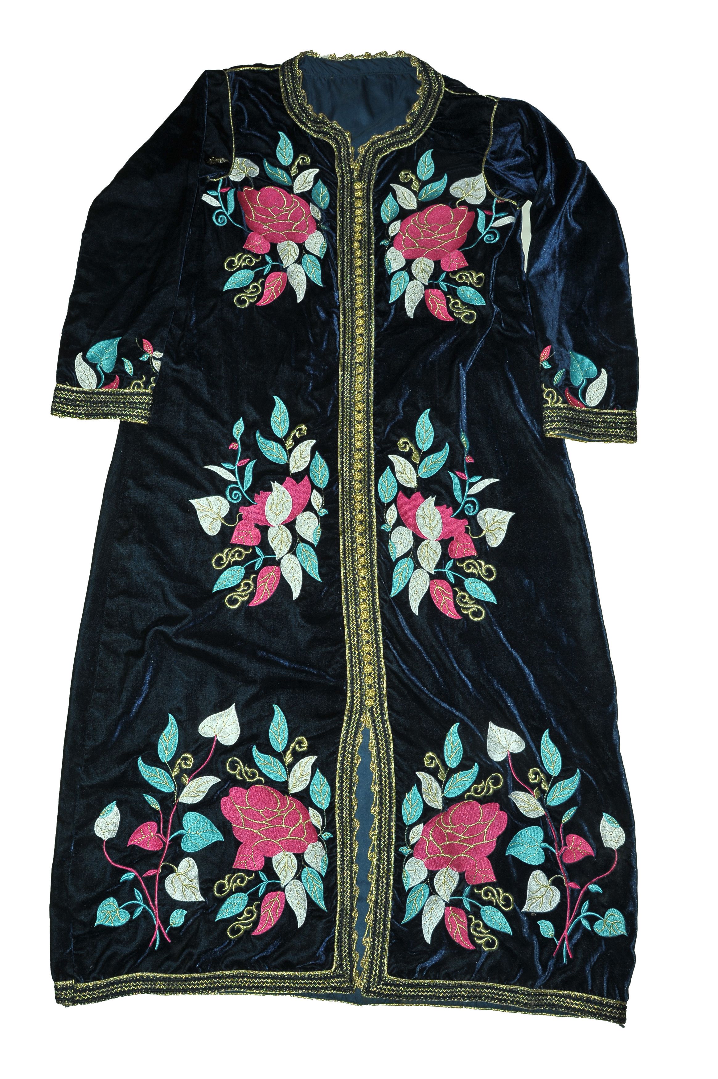 Vintage Vintage Moroccan Handmade Caftan Blue Velvet Flower Design Size M / US 6-8 / IT 42-44 - 1 Thumbnail