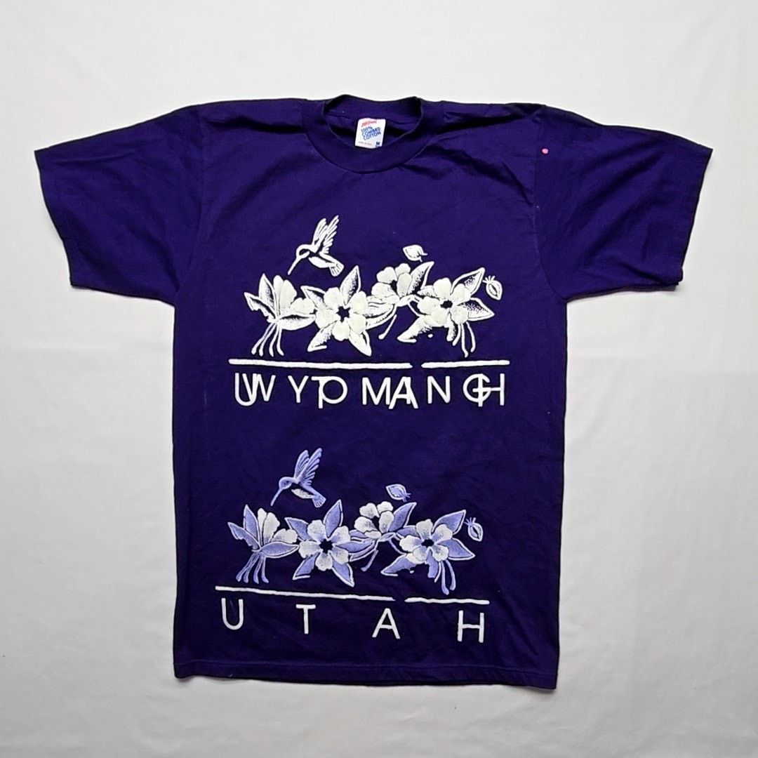Jerzees Vintage Utah Graphic Hummingbird Purple Test Print M Shirt Size US M / EU 48-50 / 2 - 1 Thumbnail