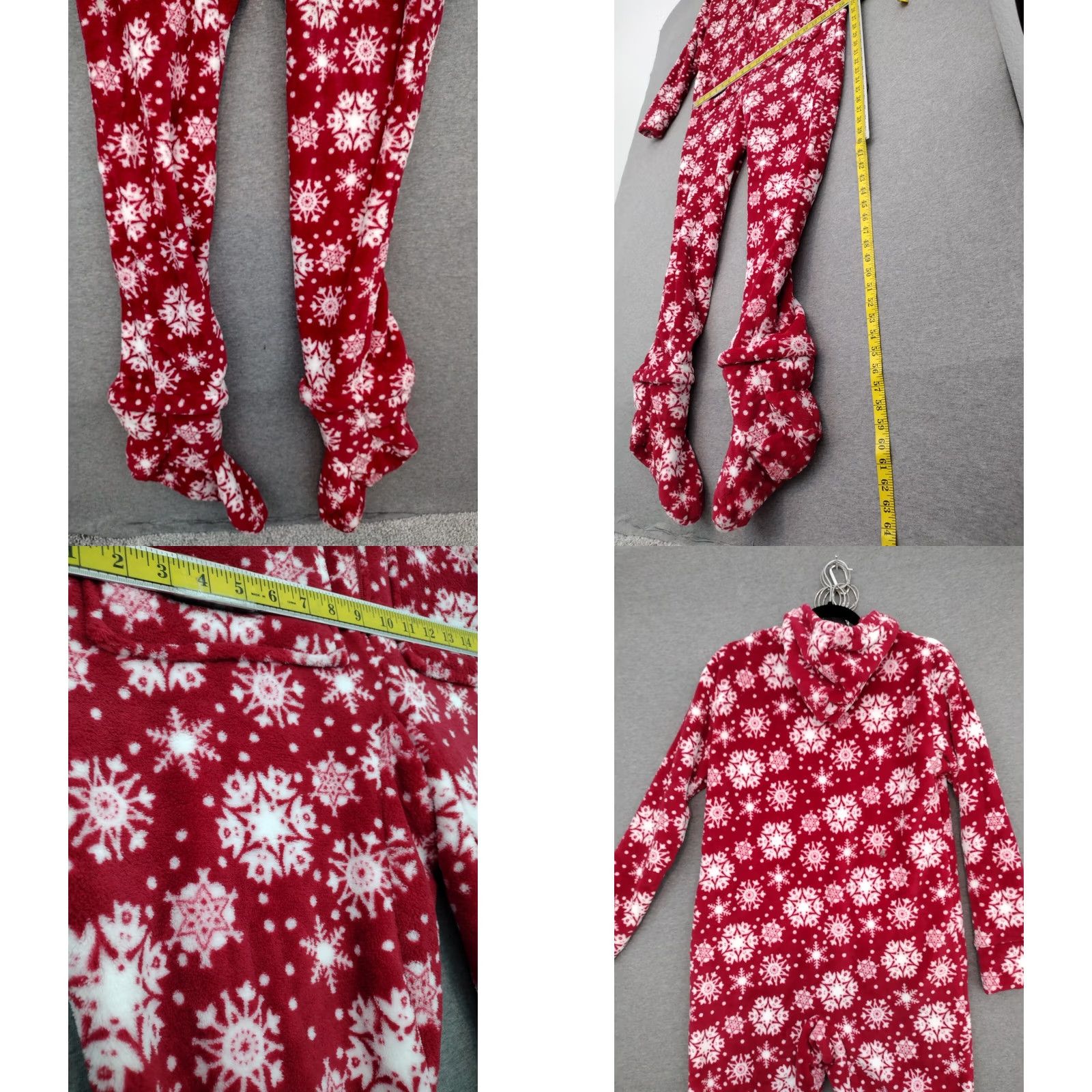 Vintage Alexander Del Rossa Women's Fleece One Piece One Zee Pajamas Footed Red/White S Size ONE SIZE - 11 Thumbnail