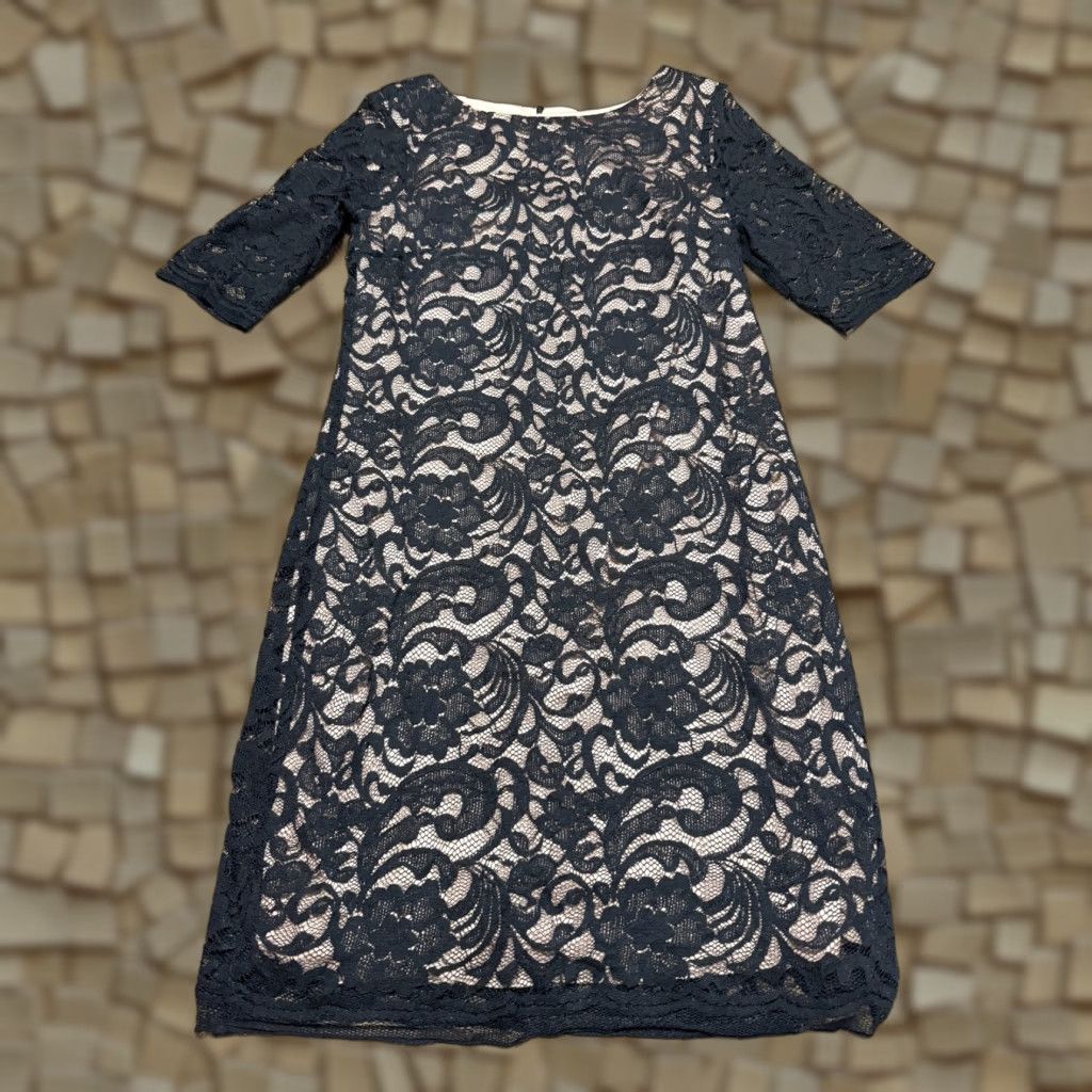 Vintage **R&K Women's Medium Black Tan Floral Lace Zipper Dress** User: R&K Women's Medium Black Tan Floral Lace Zipper Dress Size M / US 6-8 / IT 42-44 - 1 Thumbnail