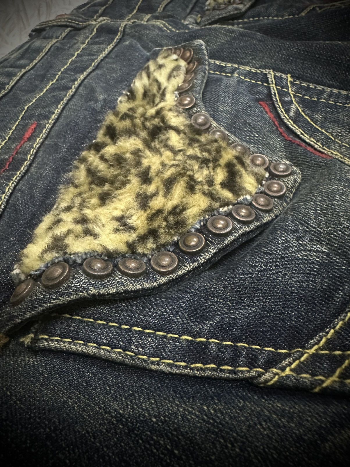 Tornado Mart rare 00s red pepper studded fur leopard bootcut jeans Size US 34 / EU 50 - 8 Thumbnail