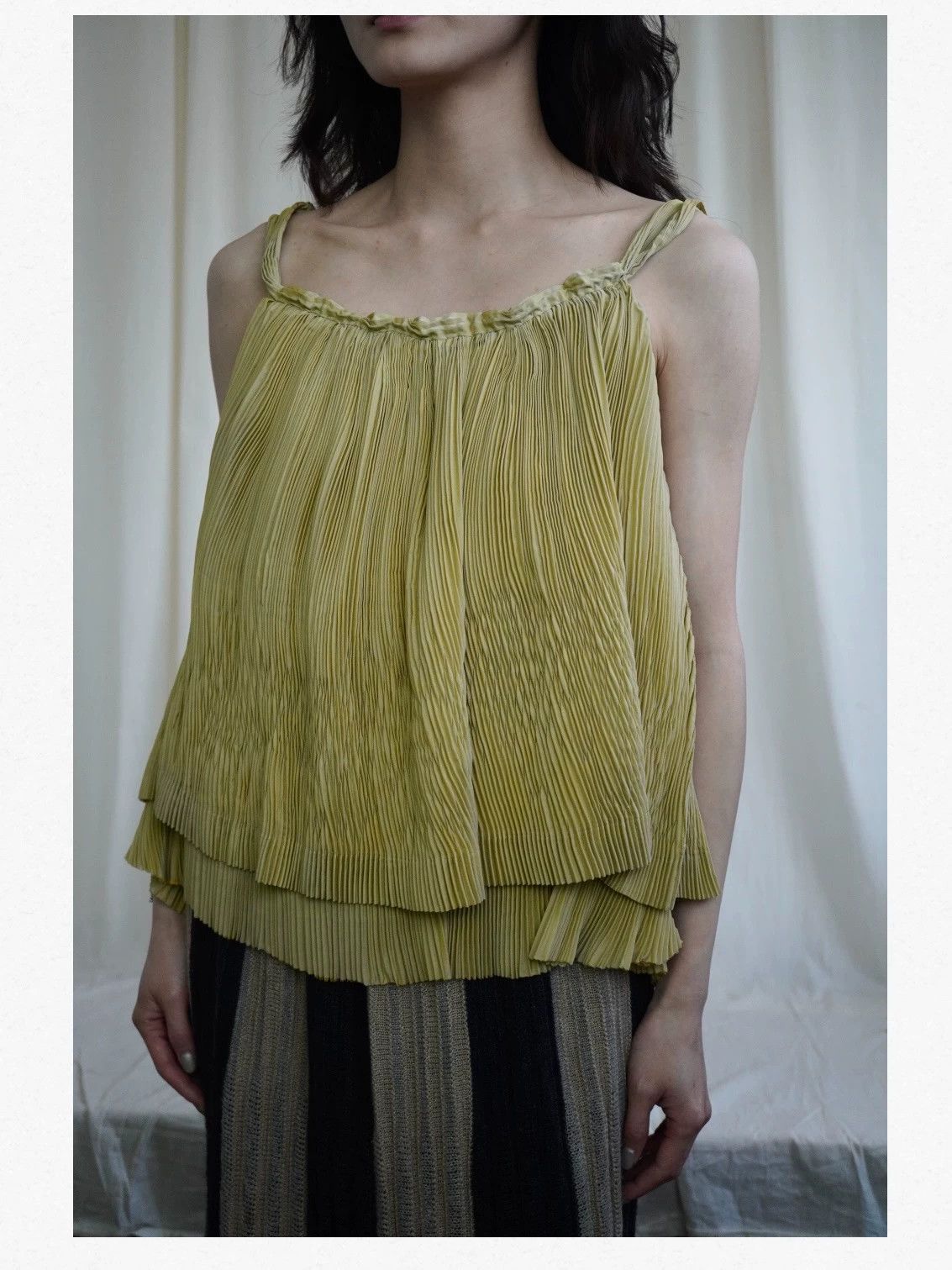 Issey Miyake Issey Miyake 2000s Yellow-Green Double Layer Cami Top Size ONE SIZE - 1 Thumbnail