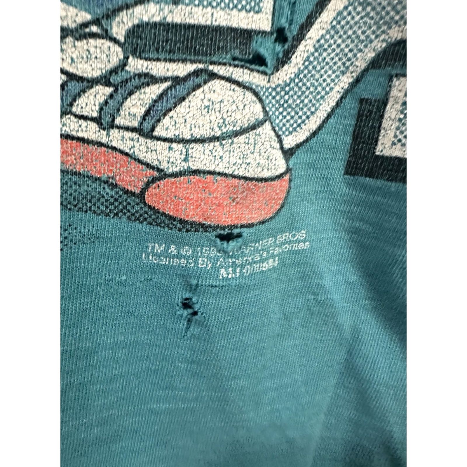 NBA VTG 90s Charlotte Hornets Taz Wile Looney Tunes NBA Distressed Worn Thrashed T-Shirt 2XL Teal Mens Size US XXL / EU 58 / 5 - 7 Thumbnail