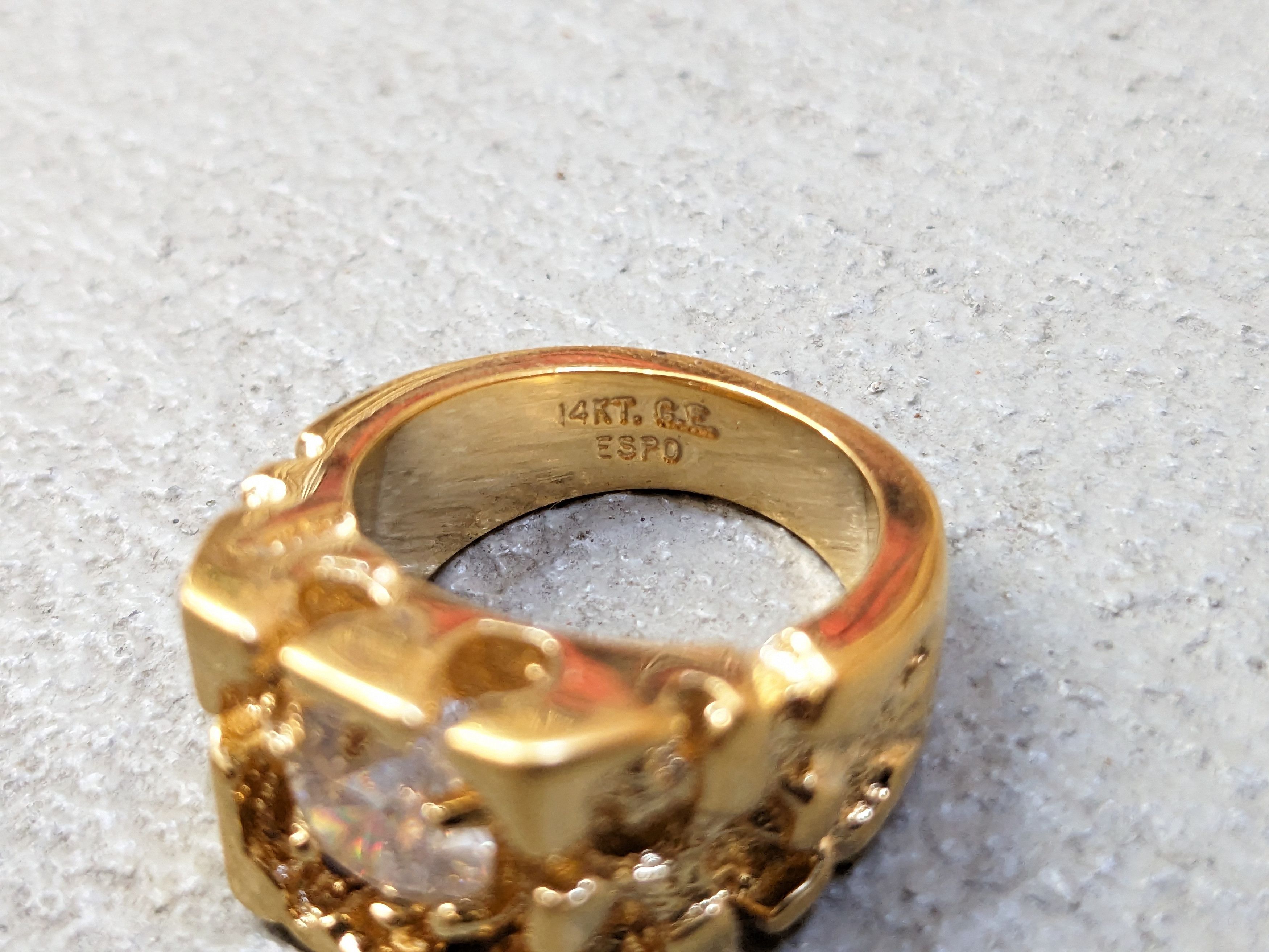 Jewelry Gold Plated Ring Nugget CZ Size 7 Brutalist Modern Square Size ONE SIZE - 10 Thumbnail
