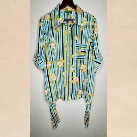 Other New Glory Womens 3X Wrap Tunic Blouse Blue Yellow Floral Size 3XL / US 20-22 - 1 Thumbnail