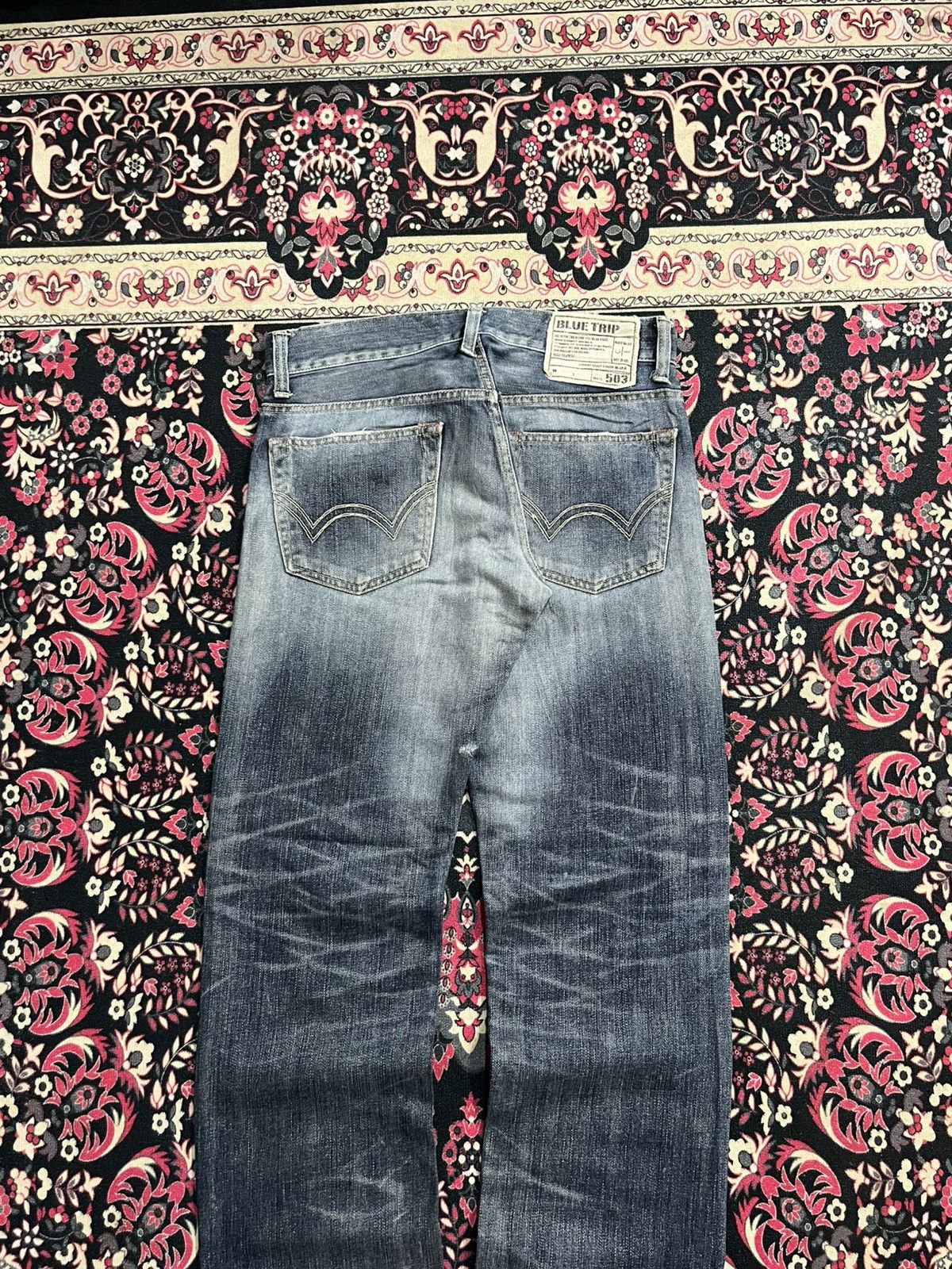 Edwin Edwin 503 Blue Trip Blue Washed Distressed Straight Jeans Size US 30 / EU 46 - 6 Thumbnail
