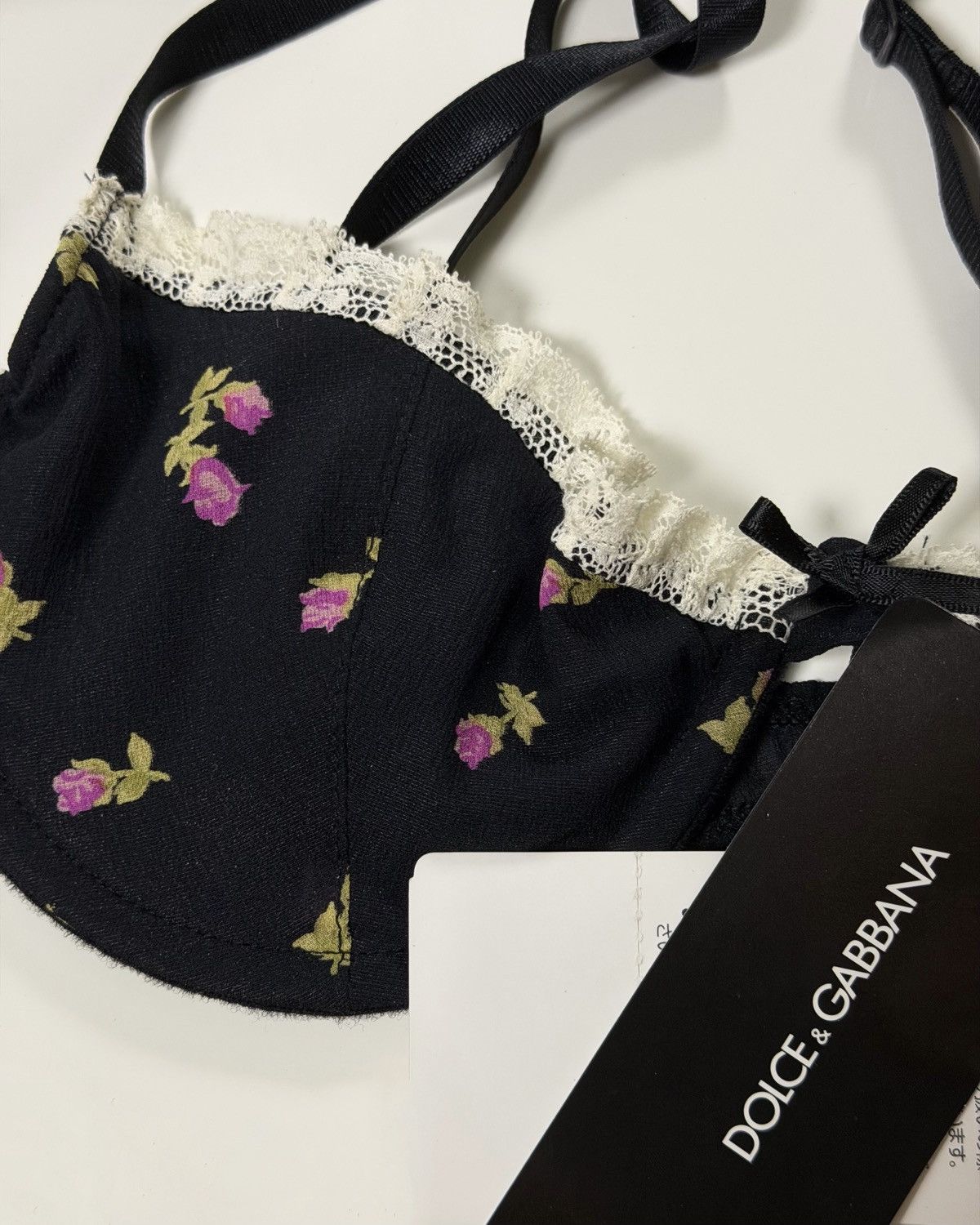 Dolce & Gabbana DOLCE&GABBANA F/W 2001 Floral Lace Trim Balconette Bra Top Size ONE SIZE - 6 Thumbnail
