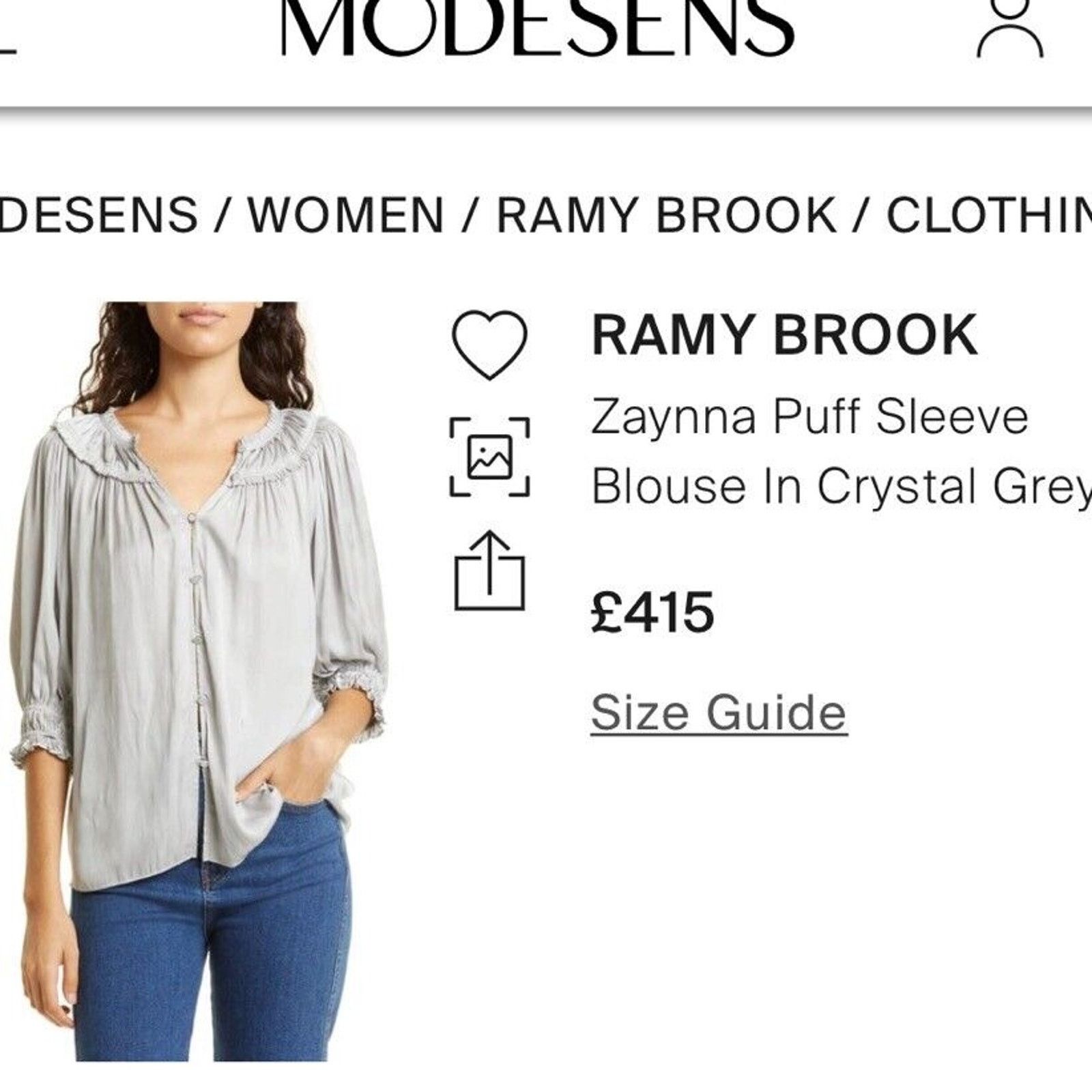 Ramy Brook RAMY BROOK VERSATILE PUFF SLEEVES BLOUSE CRISTAL GREY SZ XS Size XS / US 0-2 / IT 36-38 - 3 Thumbnail