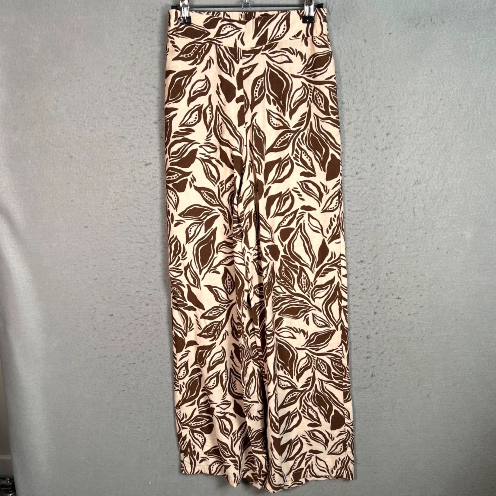Mango Mango Womens XS Brown Leaf Print Wide-Leg Pants Size 26" / US 2 / IT 38 - 2 Thumbnail