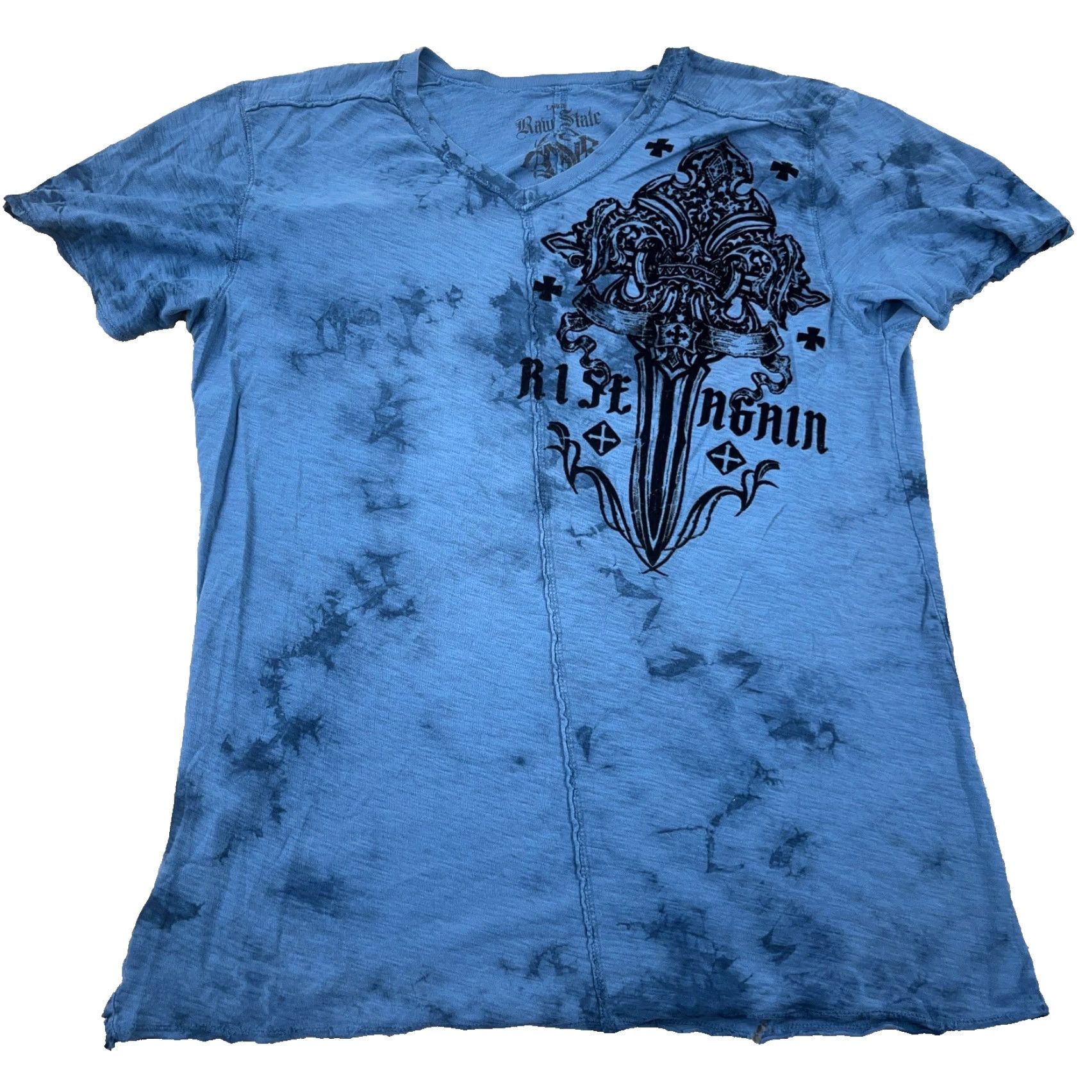 Vintage VINTAGE Raw State Men’s T-Shirt Large Blue Black Graphic Tee Short Sleeve Reversible All Seasons Guitar Skull 90s Size US L / EU 52-54 / 3 - 2 Thumbnail