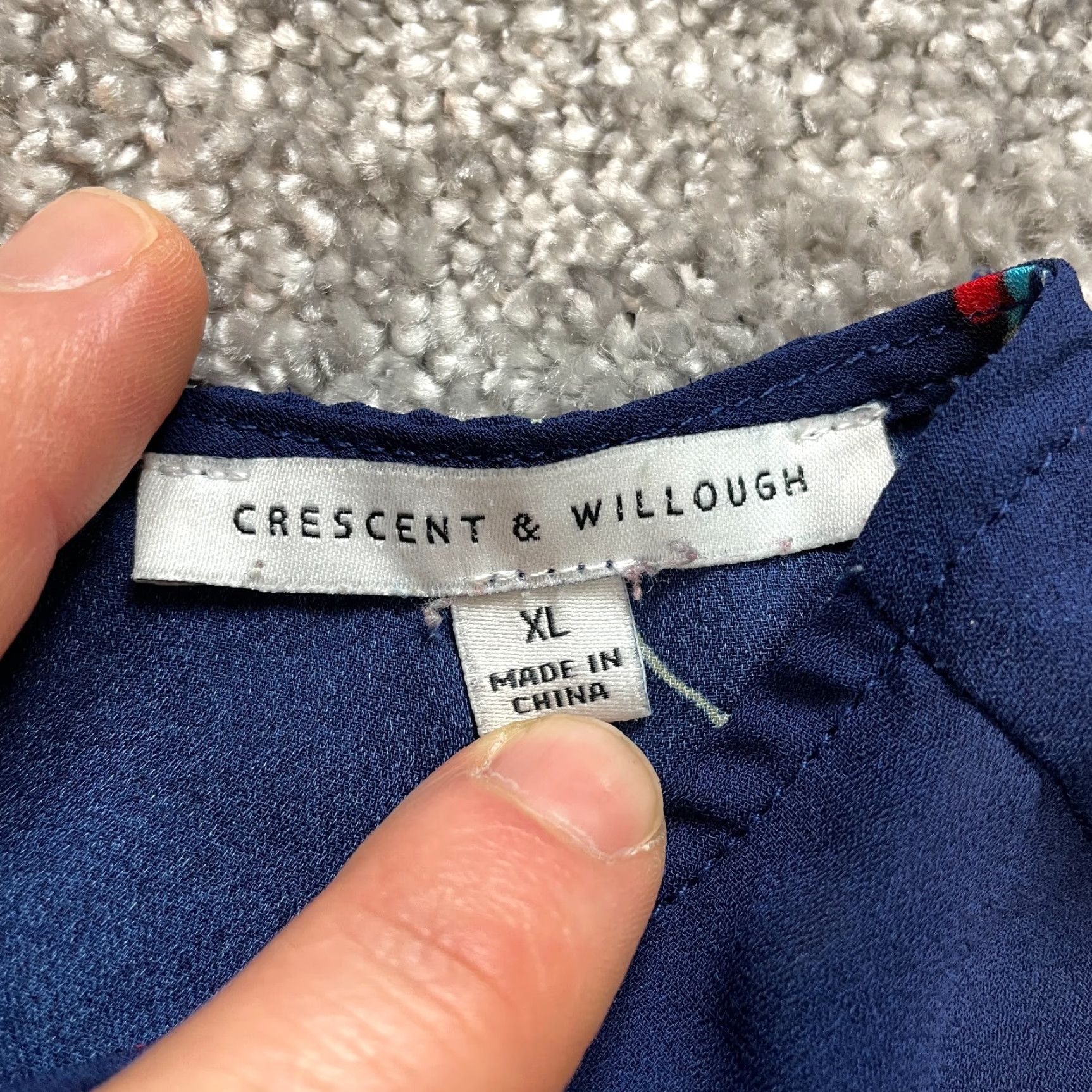 Vintage Crescent & Willough Blouse Shirt Womens XL Dark Blue Floral Log Sleeve Ladies Size XL / US 12-14 / IT 48-50 - 5 Thumbnail