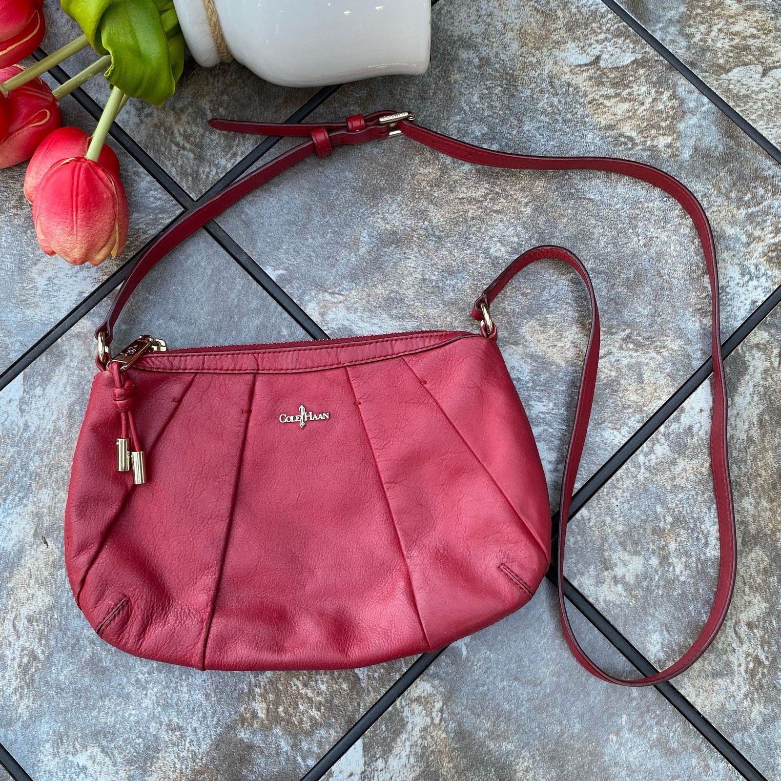 Cole Haan Cole Haan Red Leather Adele Pleated Small Crossbody Bag Size ONE SIZE - 1 Thumbnail