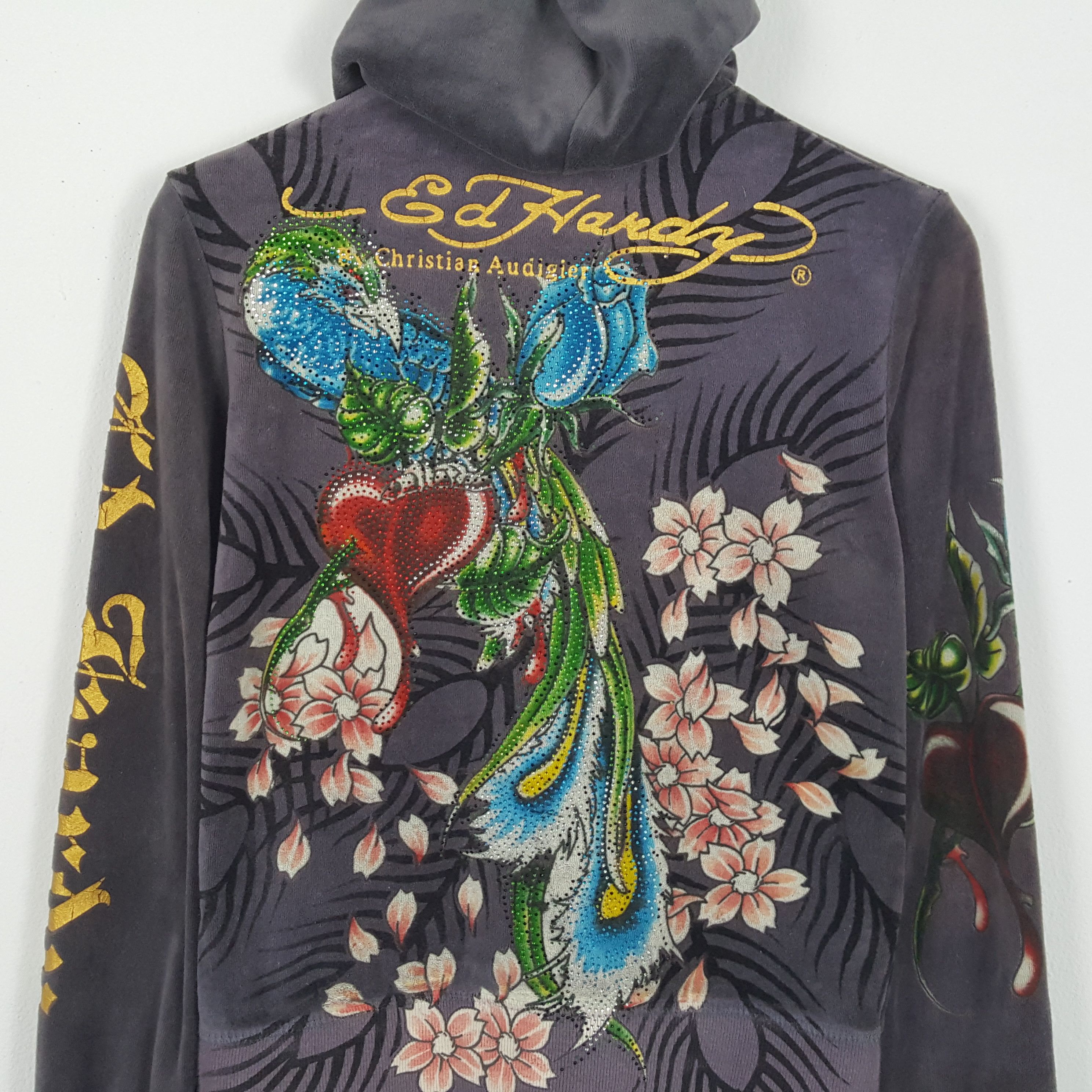 Christian Audigier × Ed Hardy × Vintage ED HARDY Flowers Design Fashion Style Zipper Hoodies Size US XS / EU 42 / 0 - 2 Thumbnail