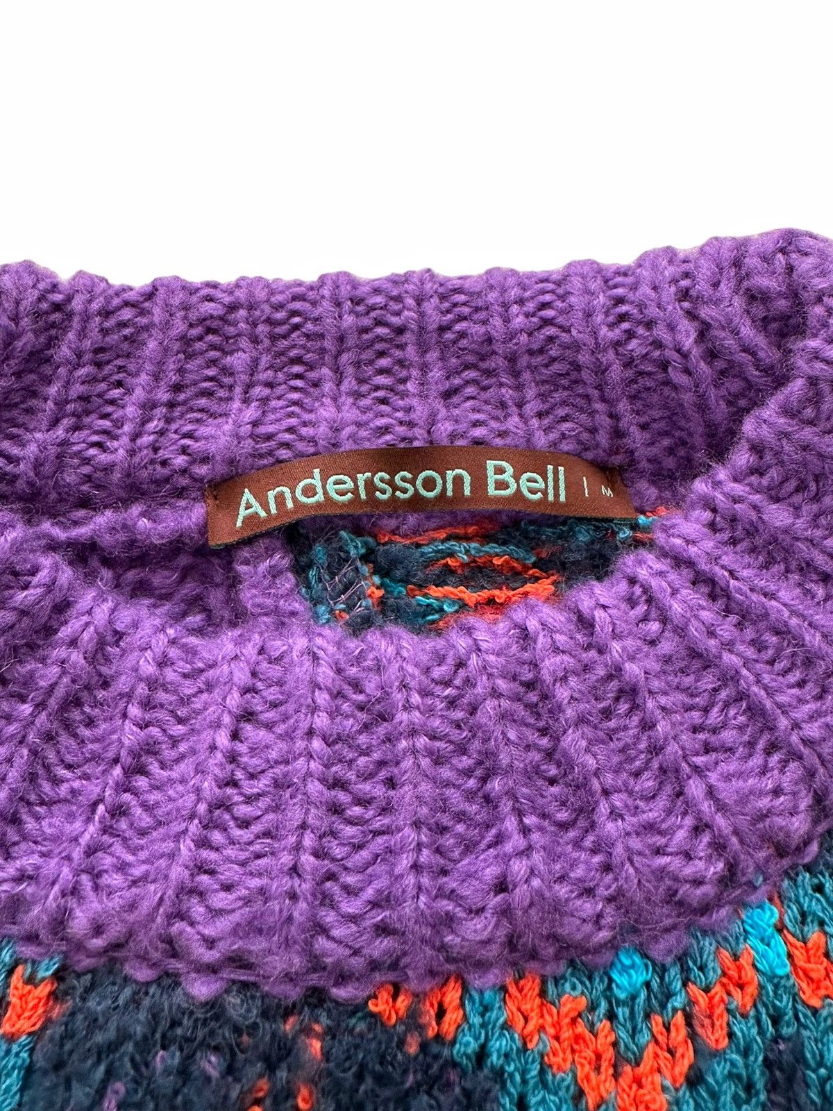 Andersson Bell Purple River Jacquard Patchwork Distressed Sweater Size US L / EU 52-54 / 3 - 4 Thumbnail