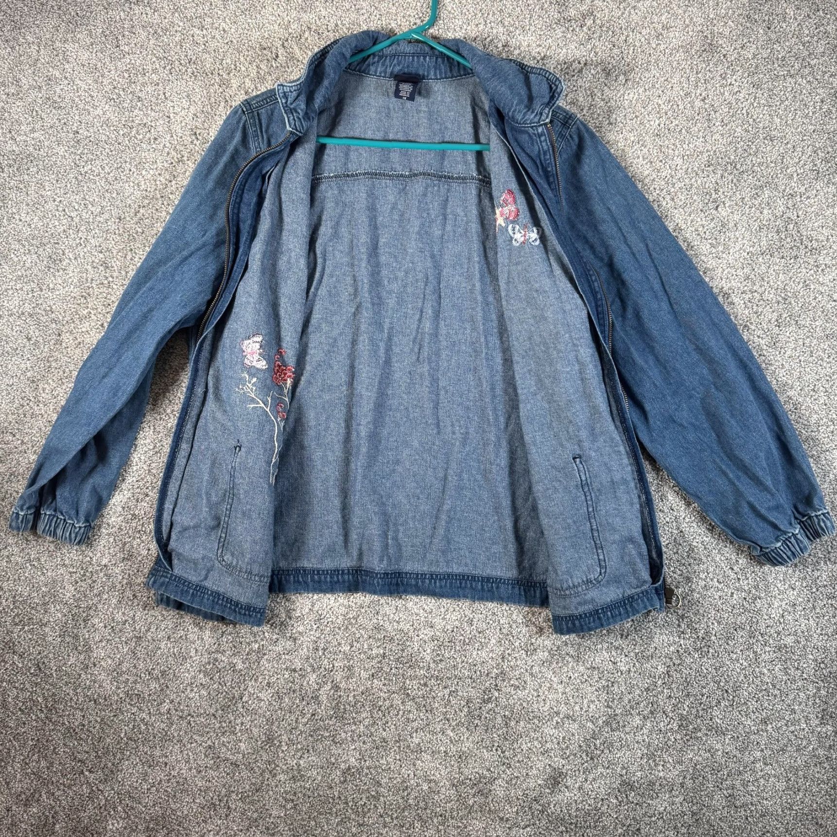 Basic Editions Basic Editions Jacket Women 1X Plus Size Denim Zip Front Floral Butterfly Embroidered Blue Size XL / US 12-14 / IT 48-50 - 7 Thumbnail