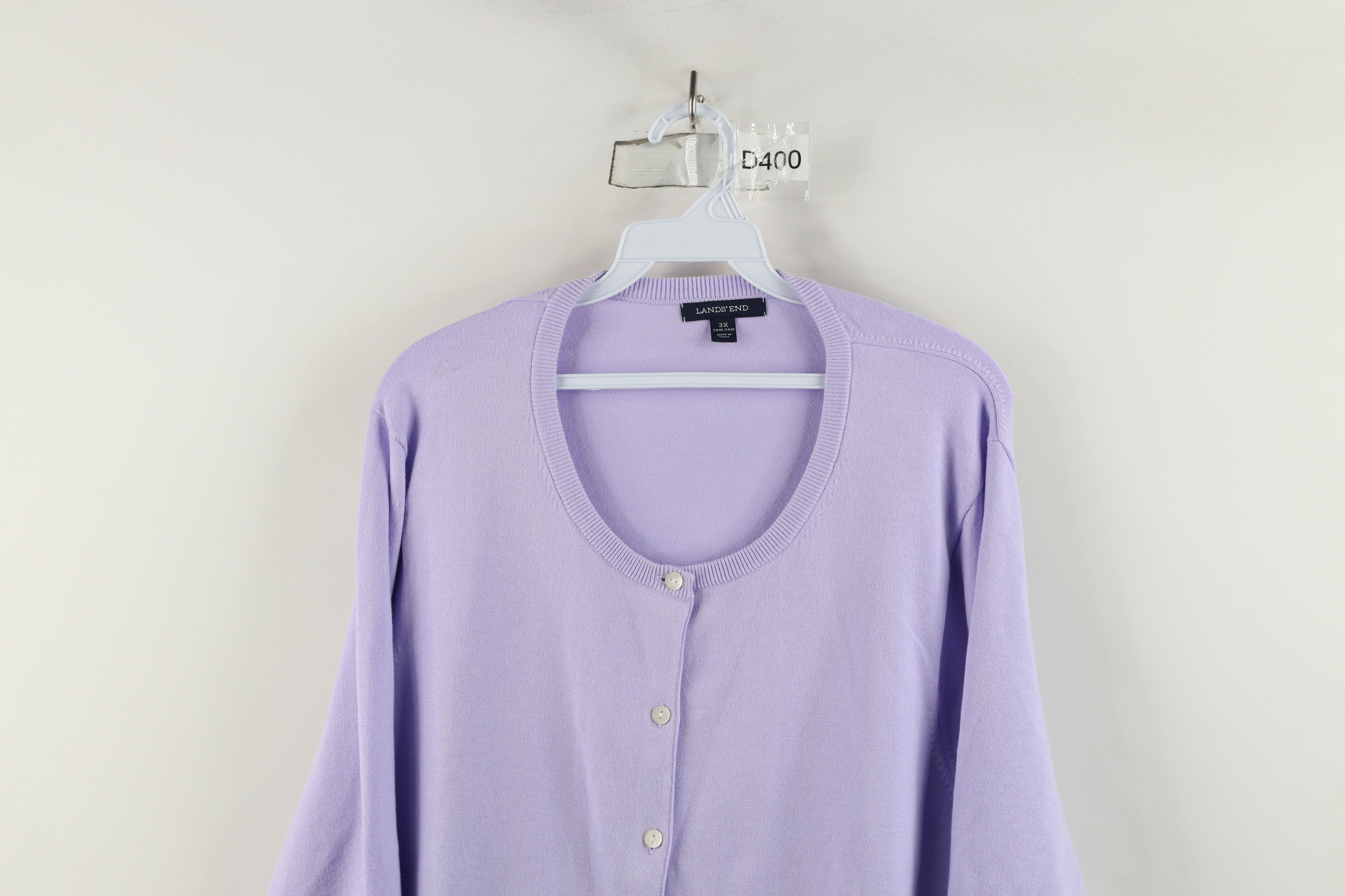 Lands' End × Vintage Vintage Lands End Cotton 3/4 Sleeve Cardigan Sweater Lilac Size 3XL / US 20-22 - 2 Thumbnail