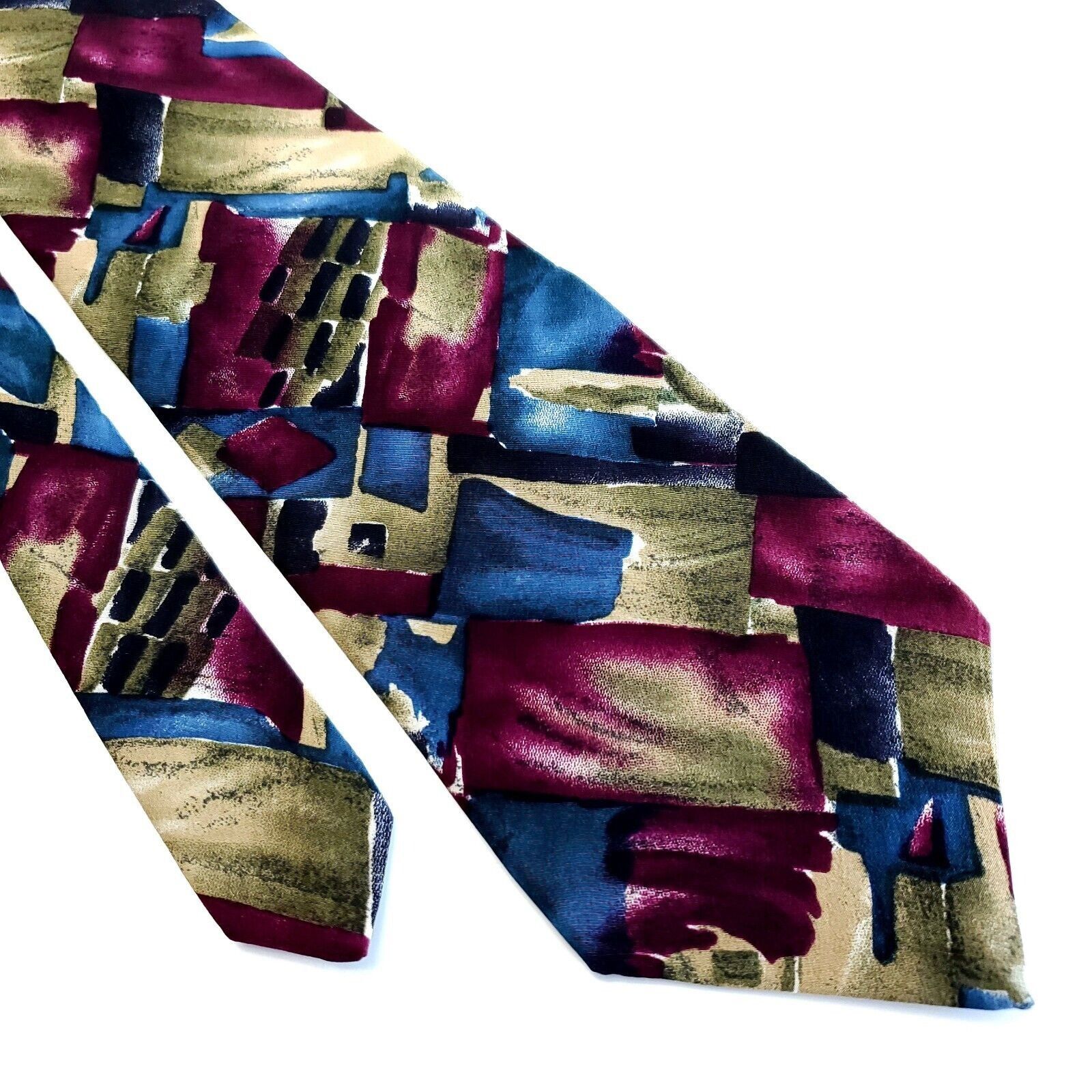 Pierre Cardin Pierre Cardin Abstract Blue Purple Beige Wide Silk Tie Size ONE SIZE - 1 Thumbnail