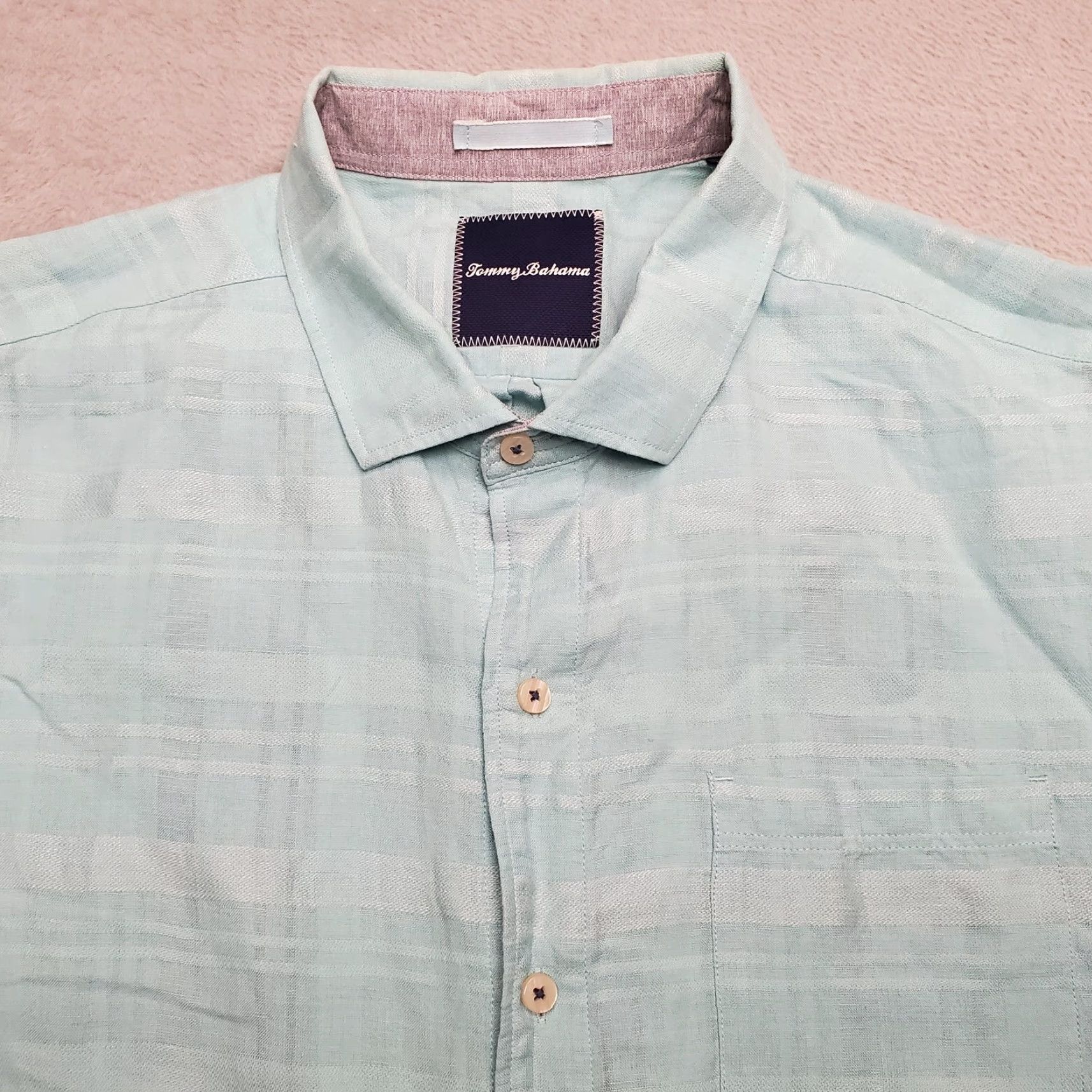 Tommy Bahama VINTAGE Tommy Bahama Shirt Mens XL Aqua Texture Mono Plaid Linen Blend Casual Size US XL / EU 56 / 4 - 2 Thumbnail