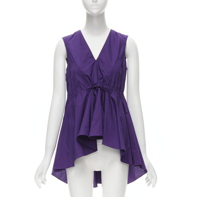 Marni MARNI purple cotton V-neck drawstring peplum high low top IT40 S Size S / US 4 / IT 40 - 1 Thumbnail