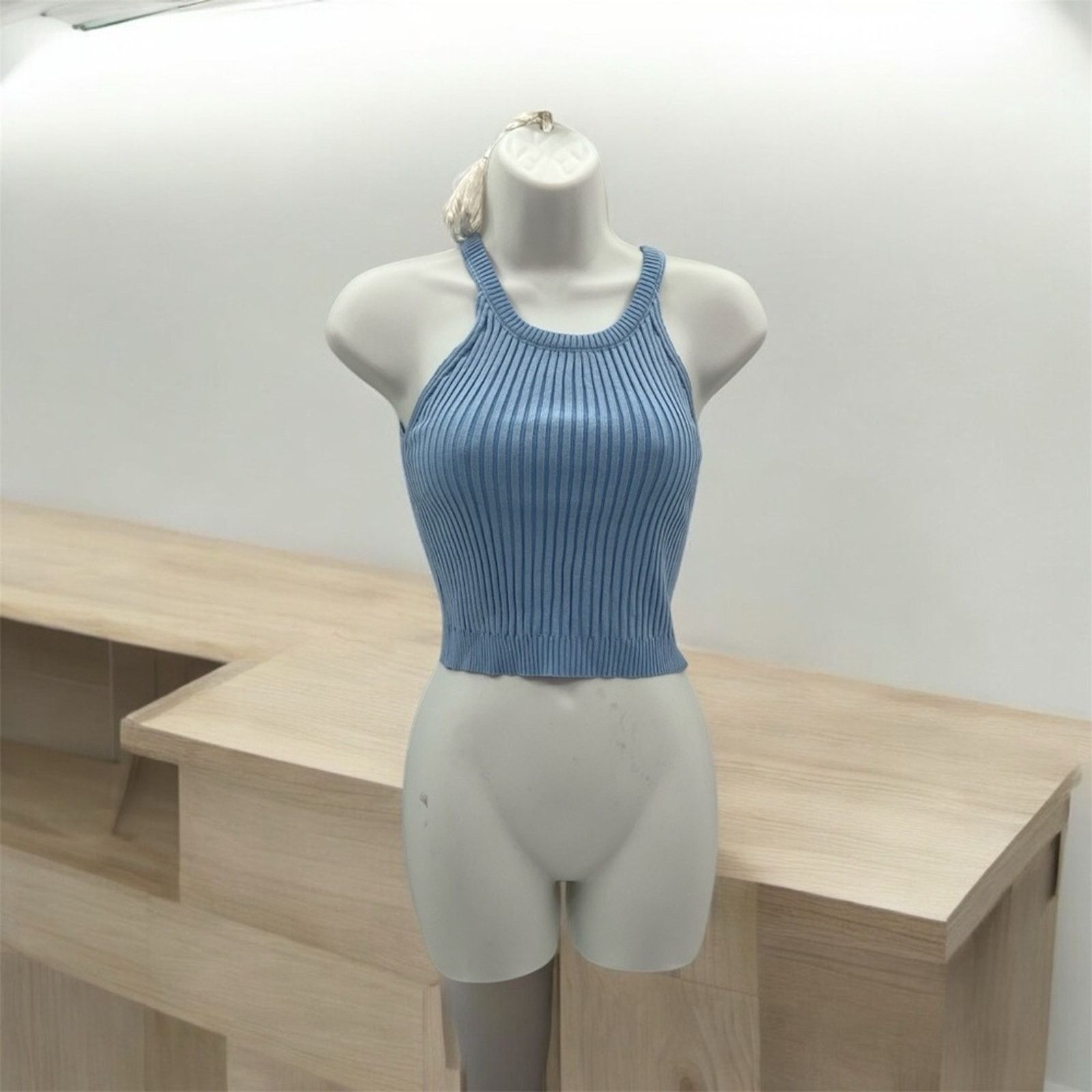 & Other Stories Blue Tank Top for Women – Sexy Ribbed Round Neck Top NWOT Size S / US 4 / IT 40 - 1 Thumbnail