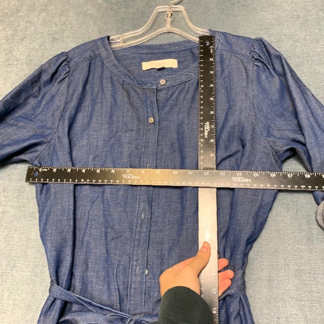 Loft VINTAGE Loft Shirt Dress Women S Blue Denim Pleated Tie Waist Round Neck Roll Tab Sleeve Size S / US 4 / IT 40 - 6 Thumbnail
