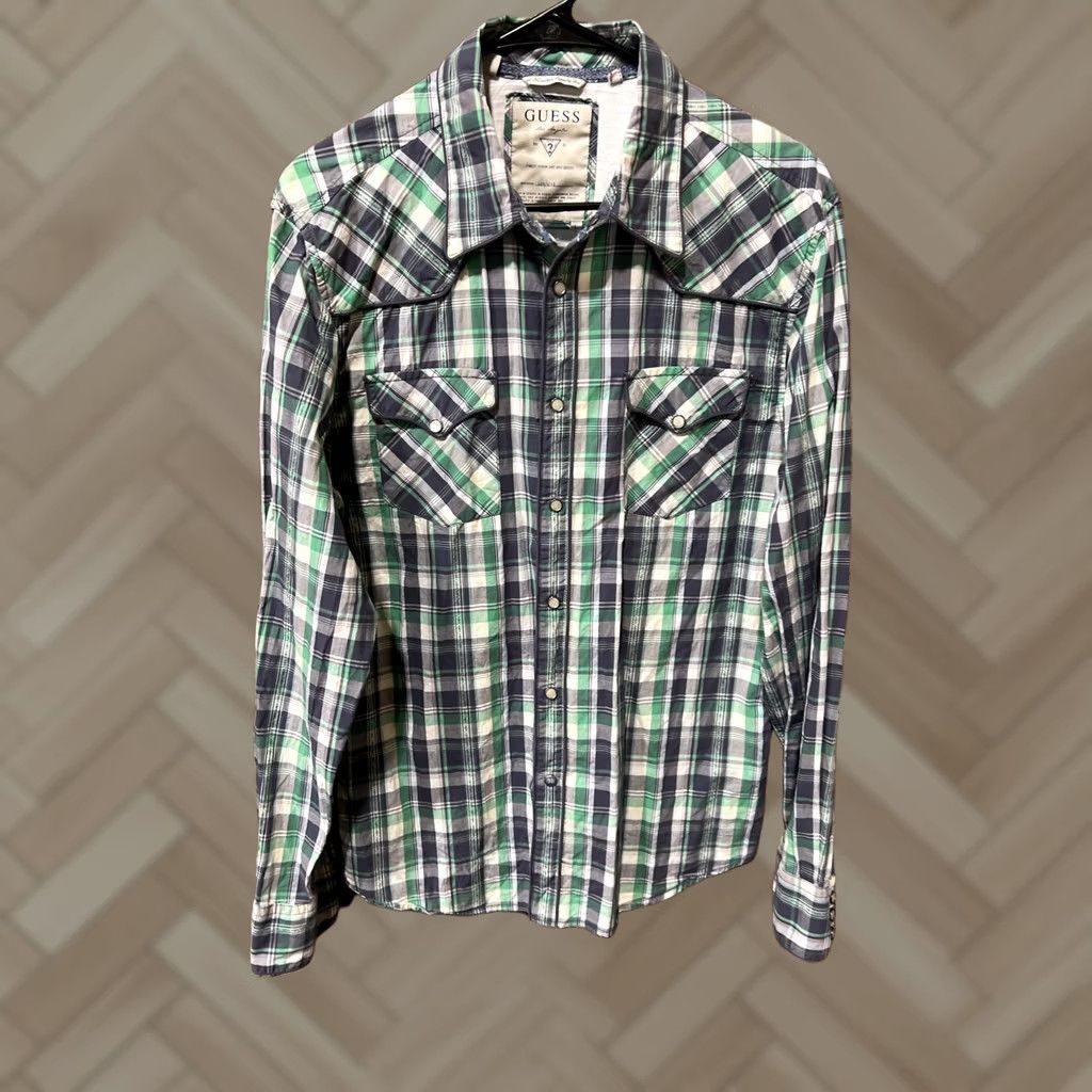 Guess GUESS SHIRT GREEN PLAID WESTERN PEARL SNAP MEDIUM MENS Size US M / EU 48-50 / 2 - 1 Thumbnail
