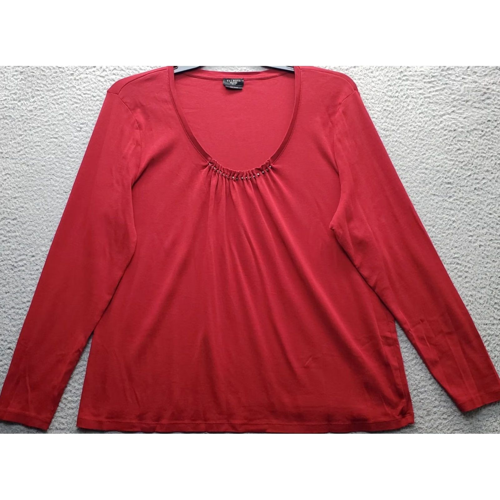 Talbots Talbots Blouse Womens Red Long Sleeve Beaded Pleated Scoop Neck Pullover XL Shirt Women Size XL / US 12-14 / IT 48-50 - 2 Thumbnail