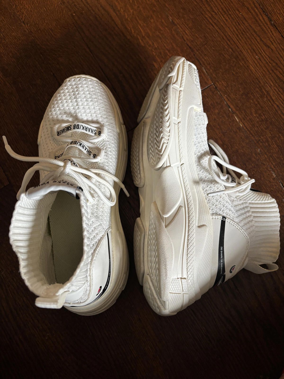Designer DB SHARK White Knit High-Top Sneakers with Shark Design Size US 7 / IT 37 - 4 Thumbnail