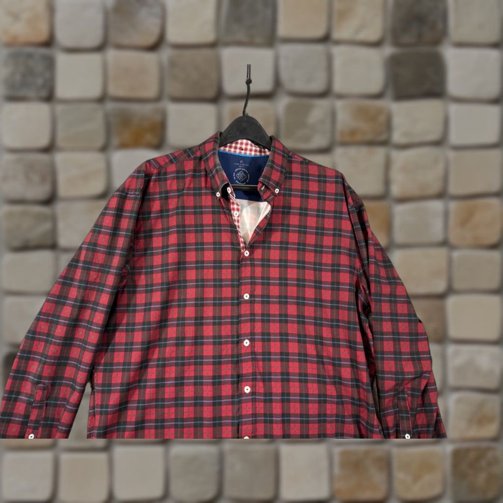 Vintage Con.Struct Performance Shirt Mens XL Maroon Plaid Slim Fit 4-Way Stretch No Iron shirt (Button-Up) Size US XL / EU 56 / 4 - 1 Thumbnail