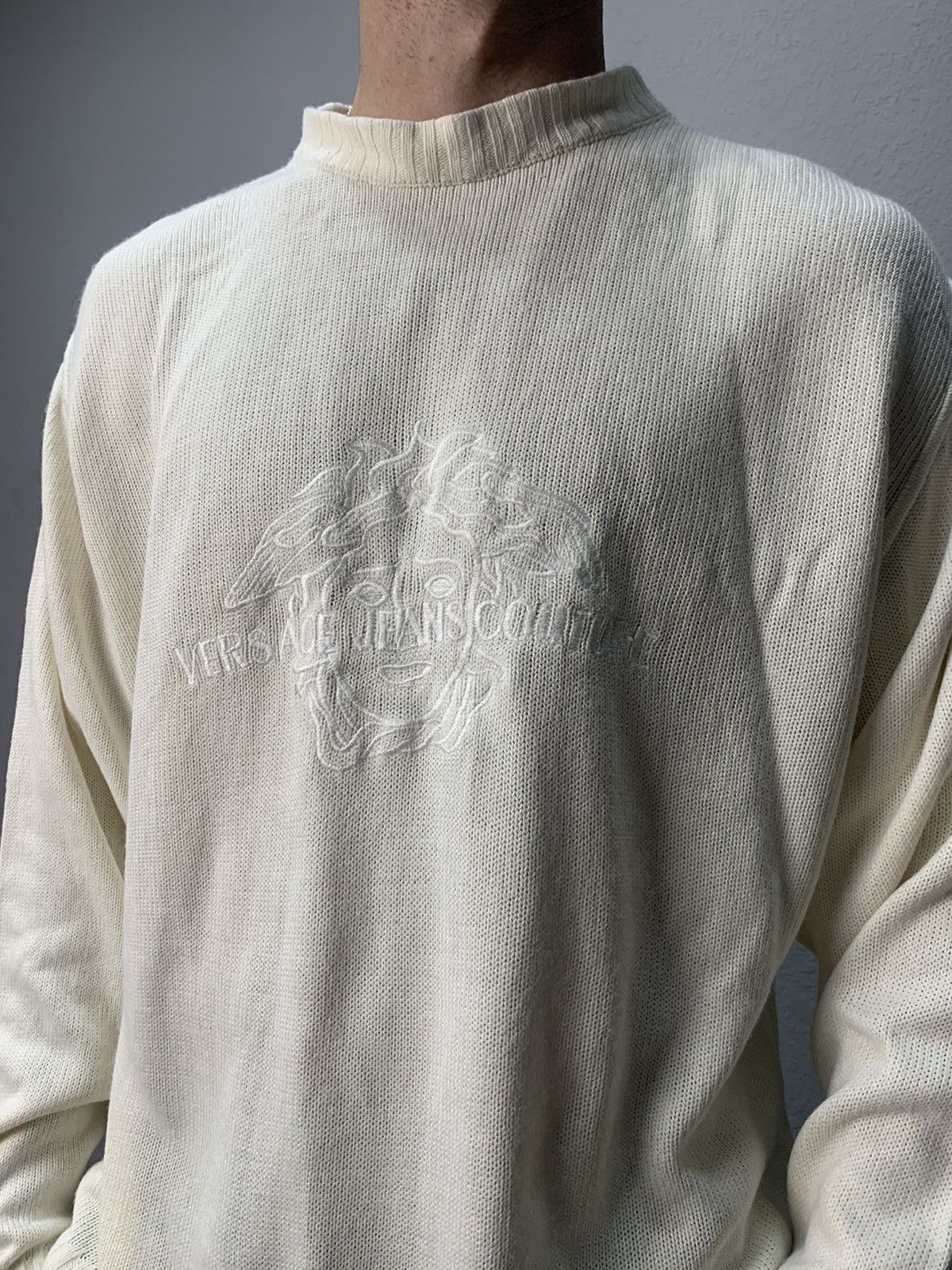 Versace Jeans Couture × Vintage Vintage Versace Jeans Couture Distressed Striped Sweater Y2K Size US XL / EU 56 / 4 - 4 Thumbnail