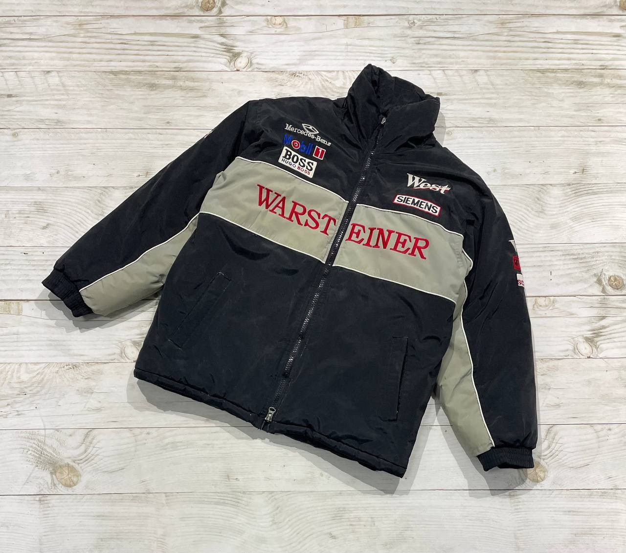 image of Vintage Mercedes Benz Racing Puffer Jacket West Hugo Boss in Black, Men's (Size Large)