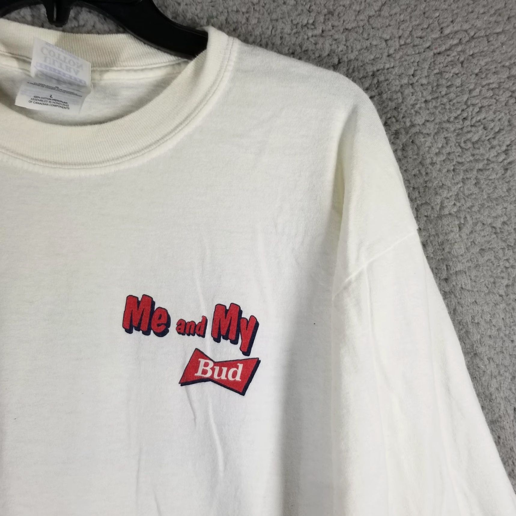 Gildan Budweiser Shirt Mens Large White Long Sleeve Graphic Beer Me and My Bud Crew Neck Cotton Mens Size US L / EU 52-54 / 3 - 4 Thumbnail