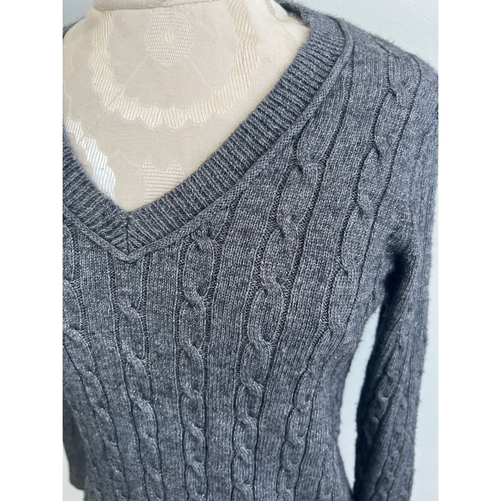 Ann Taylor Ann Taylor Loft Shimmer Cable Knit Sweater Medium Size M / US 6-8 / IT 42-44 - 6 Thumbnail