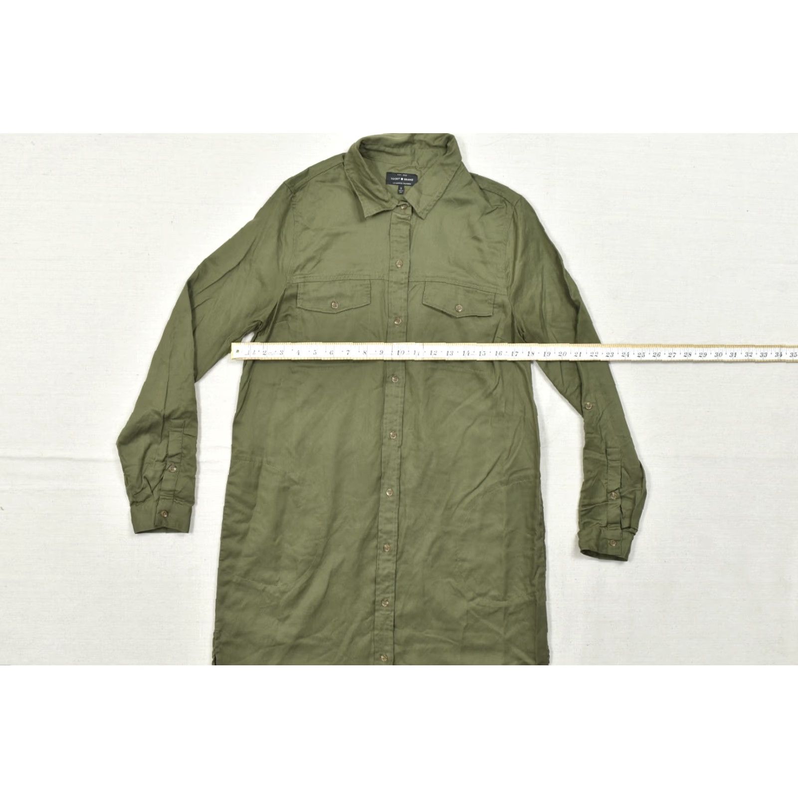 Lucky Brand Lucky Brand Women's S Olive Green Lyocell Long Sleeve Button Front Utility Shirt Dress Size S / US 4 / IT 40 - 6 Thumbnail