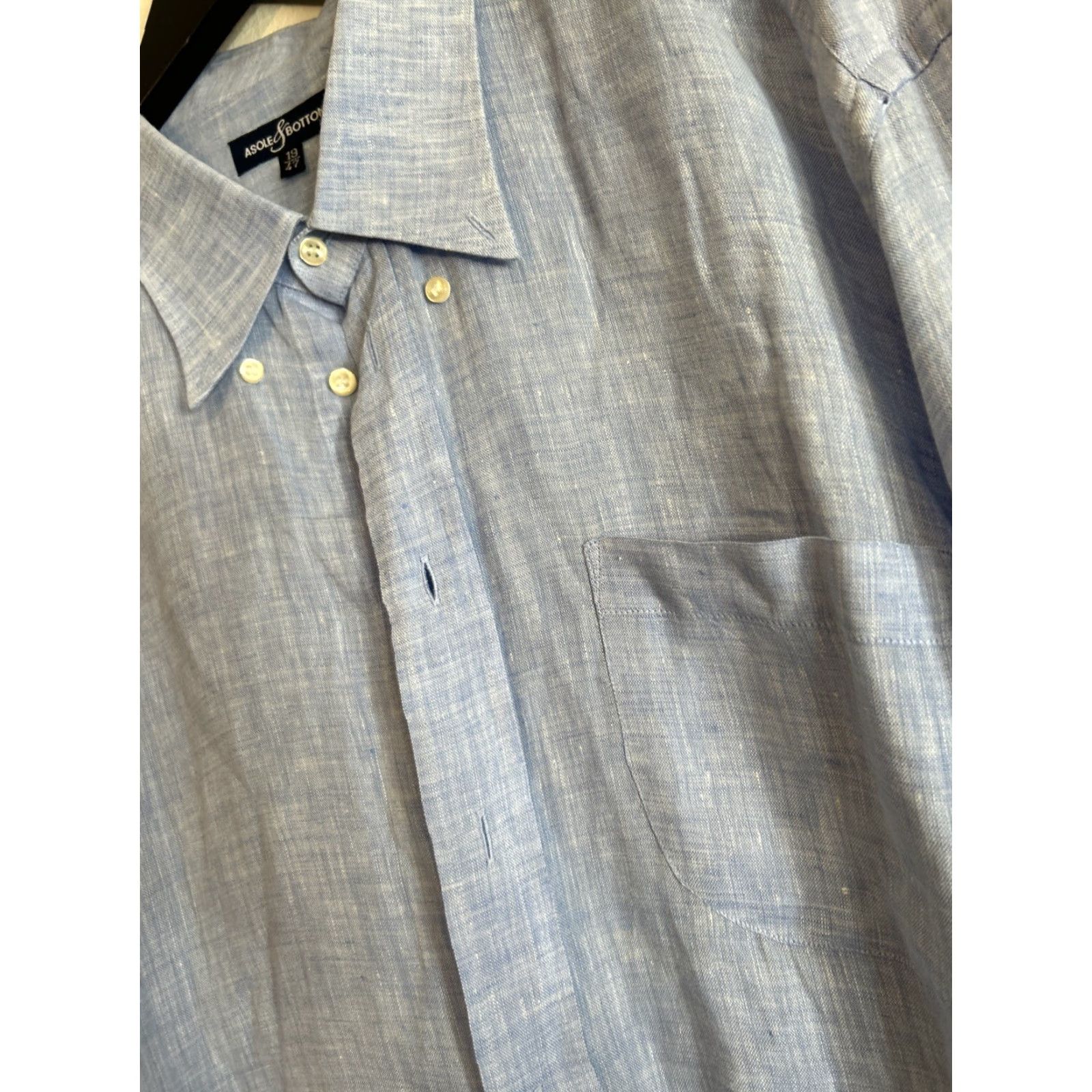 Vintage Quality Asole Bottoni Men's Shirt Linen Blue Long Sleeve Button-Up Size 19, Regular Fit Size US XXL / EU 58 / 5 - 6 Thumbnail