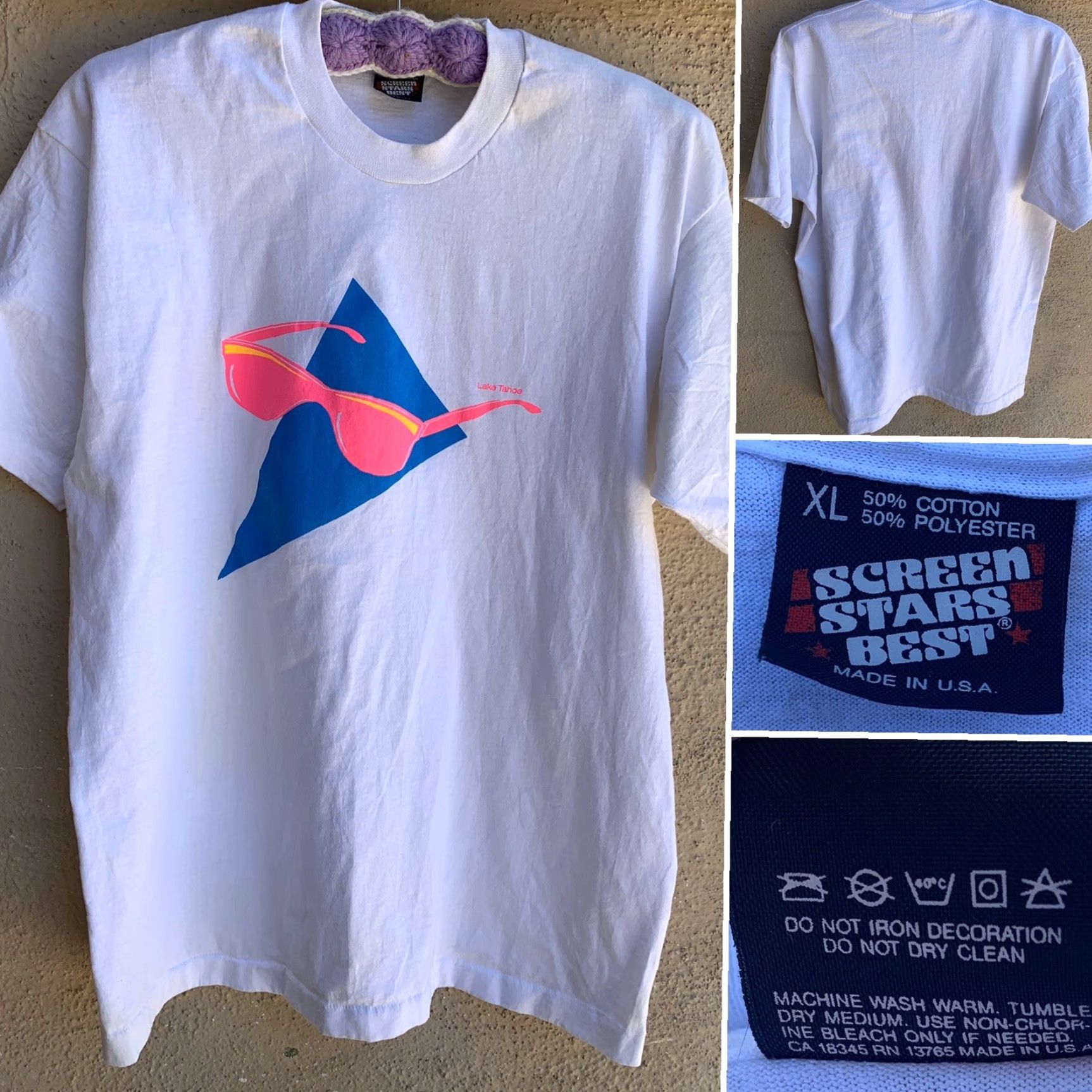 Vintage VINTAGE Lake Tahoe T-Shirt Neon Sunglasses Graphics Single Stitch 1980s 90s XL Size US XL / EU 56 / 4 - 3 Thumbnail