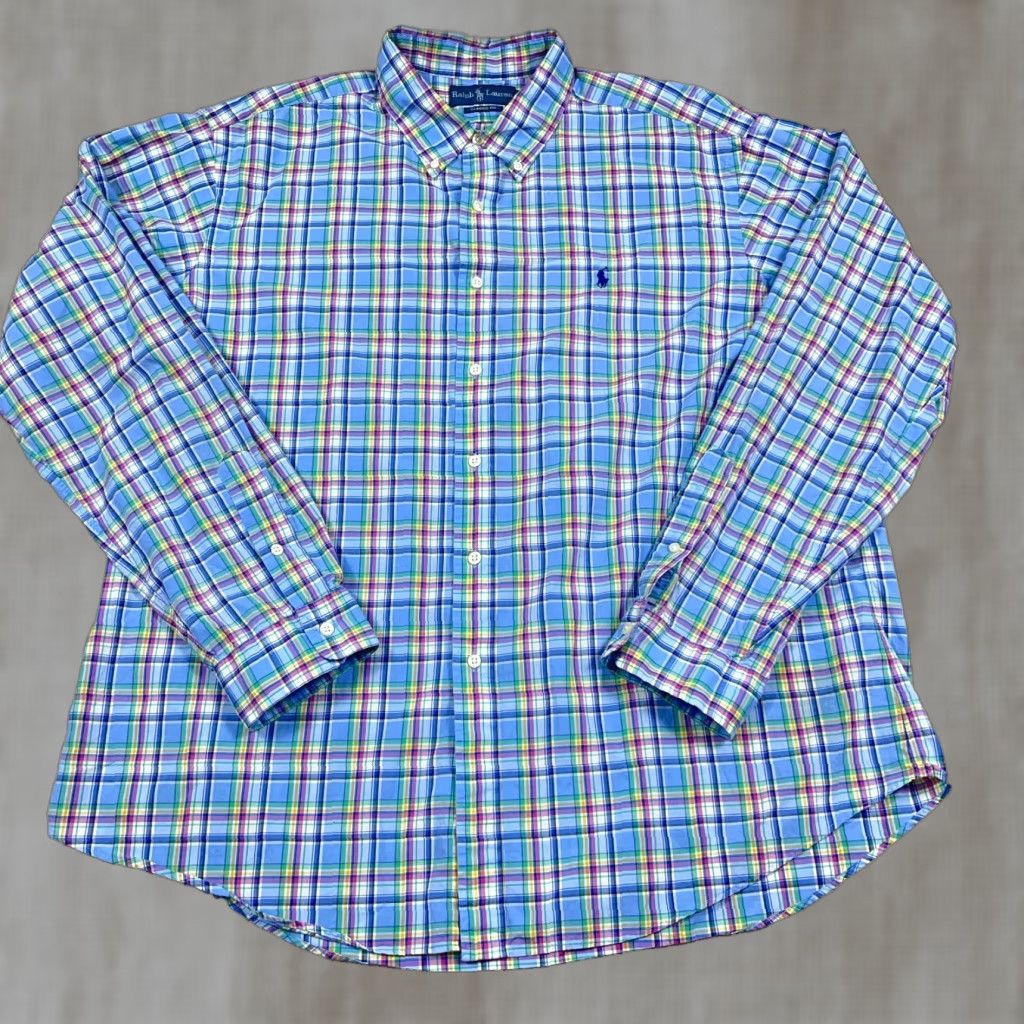Polo Ralph Lauren Ralph Lauren Shirt Men XXL 2XL Blue Plaid Classic Fit Button Up Poplin Dress A93 Size 48R - 1 Thumbnail