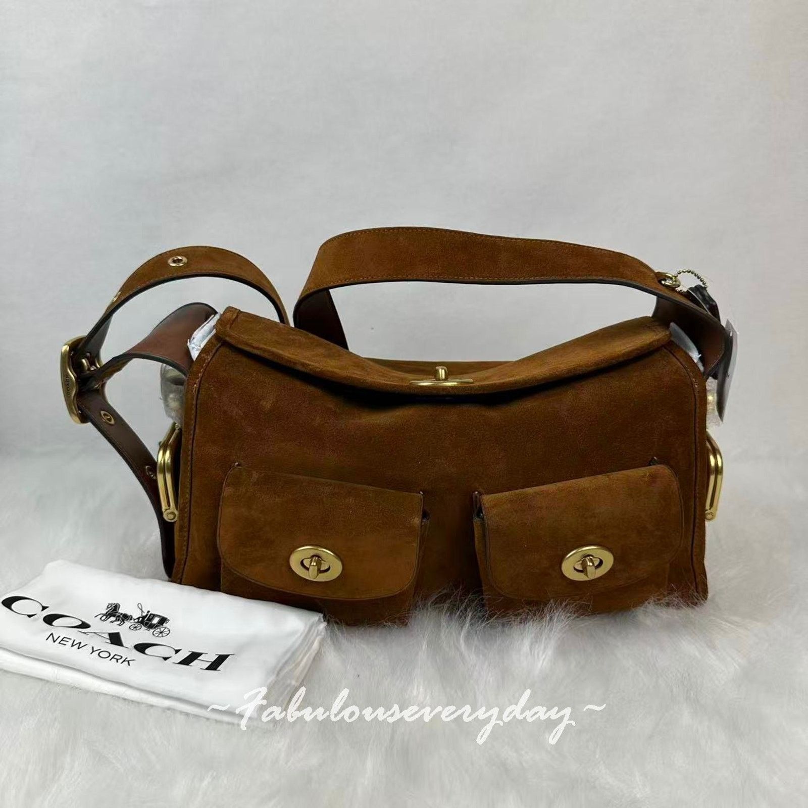 Coach Coach Turnlock Haversack Crossbody Suede Brass/Warm Brown Size ONE SIZE - 2 Thumbnail