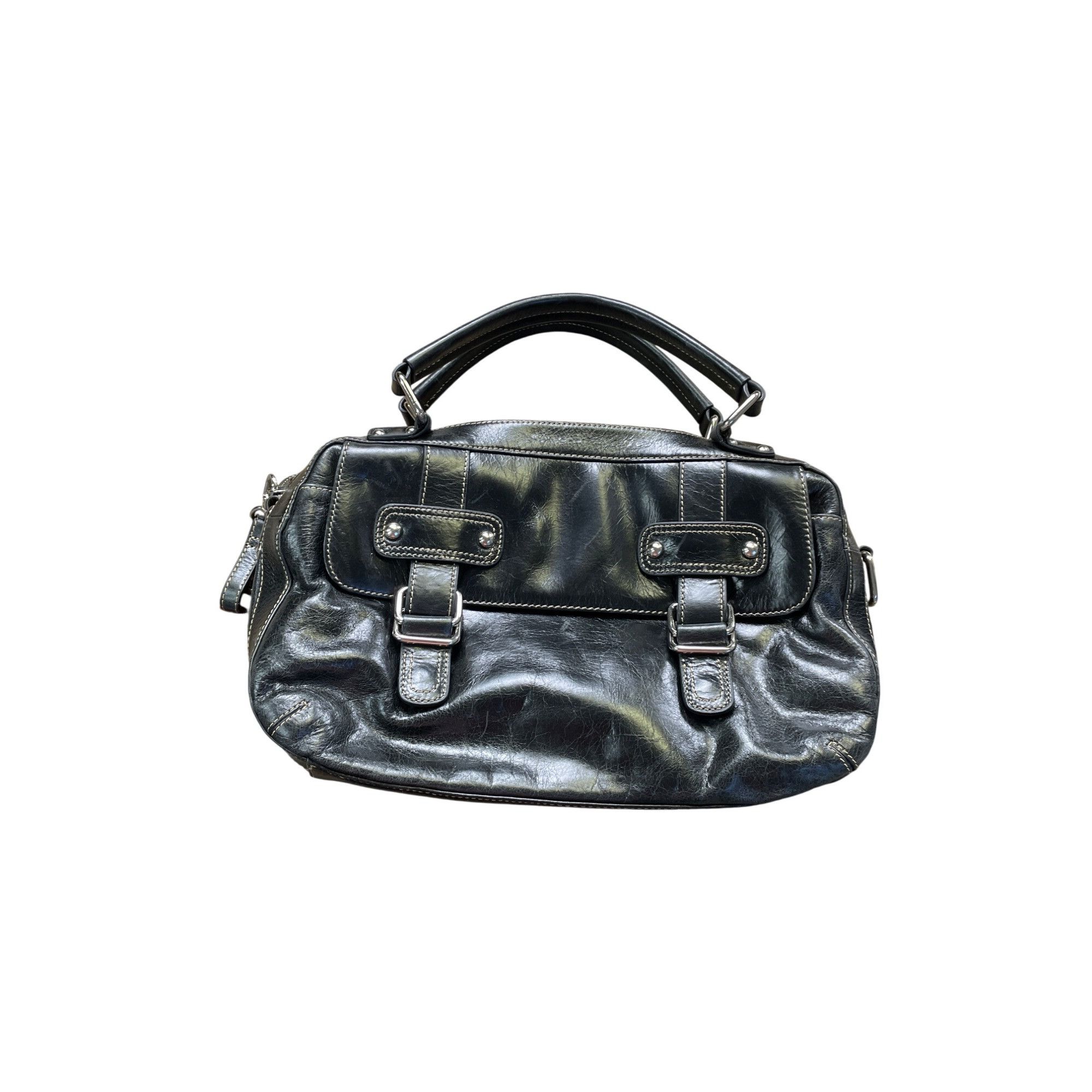 Barr Barr Womens Black Leather Satchel Handbag Dual Handles