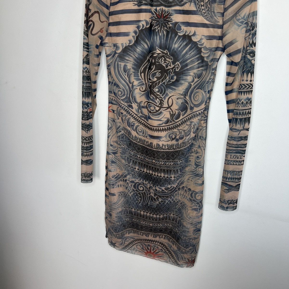 Jean Paul Gaultier Jean Paul Gaultier Mesh Top Tattoo Long Sleeve Mini Dress Size S / US 4 / IT 40 - 10 Thumbnail