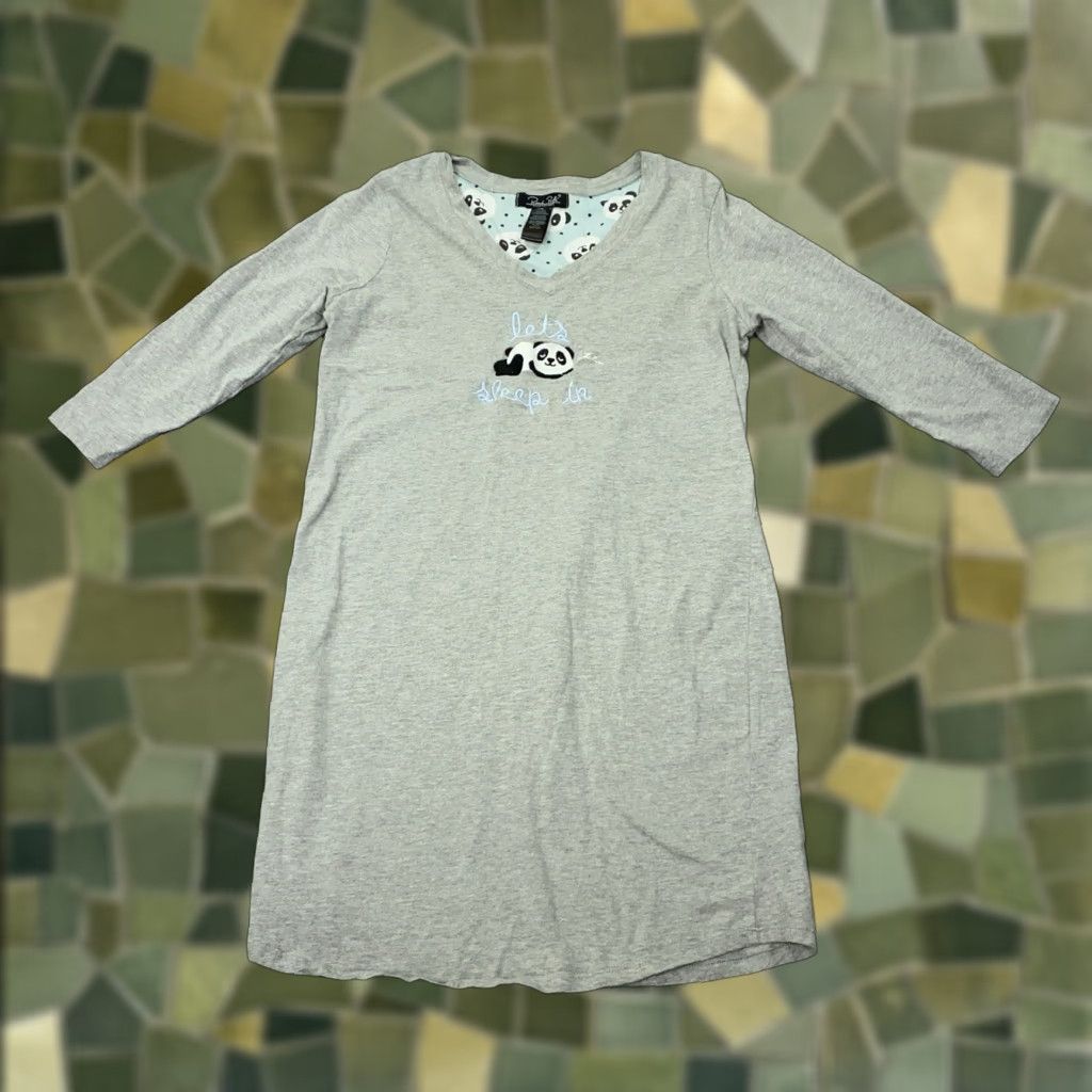 Vintage Rene Rofe Pajama Top Womens Small Gray Panda Embroidered Shirt? Size L / US 10 / IT 46 - 1 Thumbnail