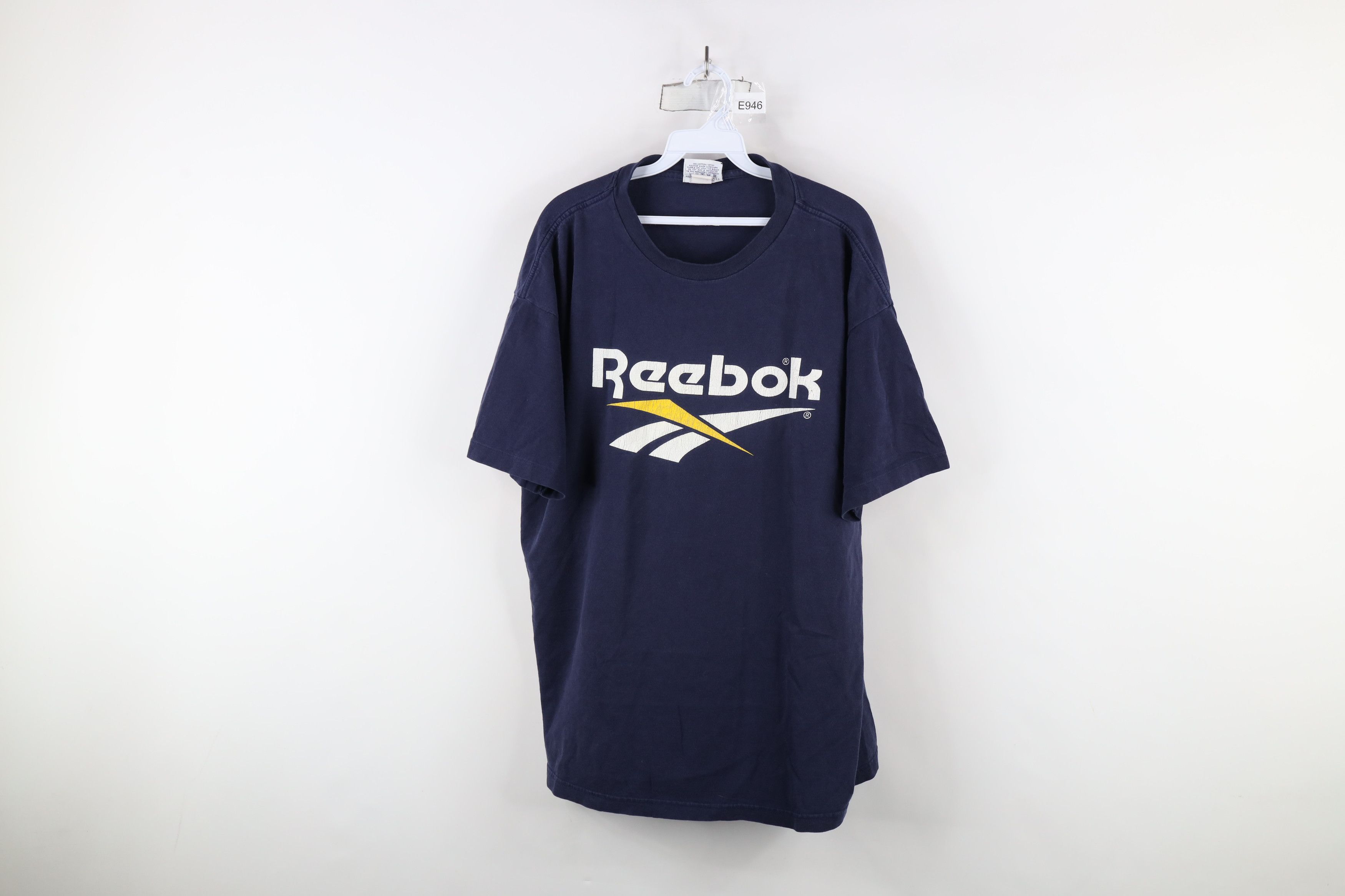 Vintage 90s Reebok Big Logo T-Shirt Blue Cotton USA
