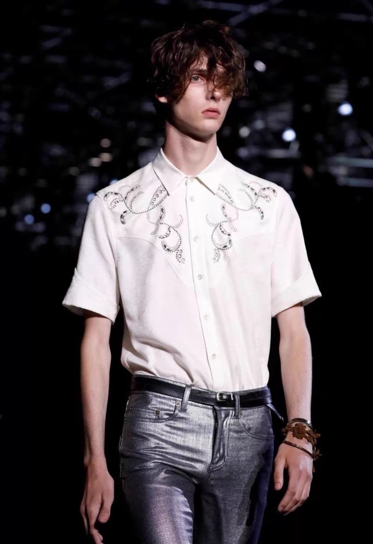 Saint Laurent Paris SLP 19SS White Brass Carved Embroidered Shirt 40 Size US M / EU 48-50 / 2 - 7 Thumbnail