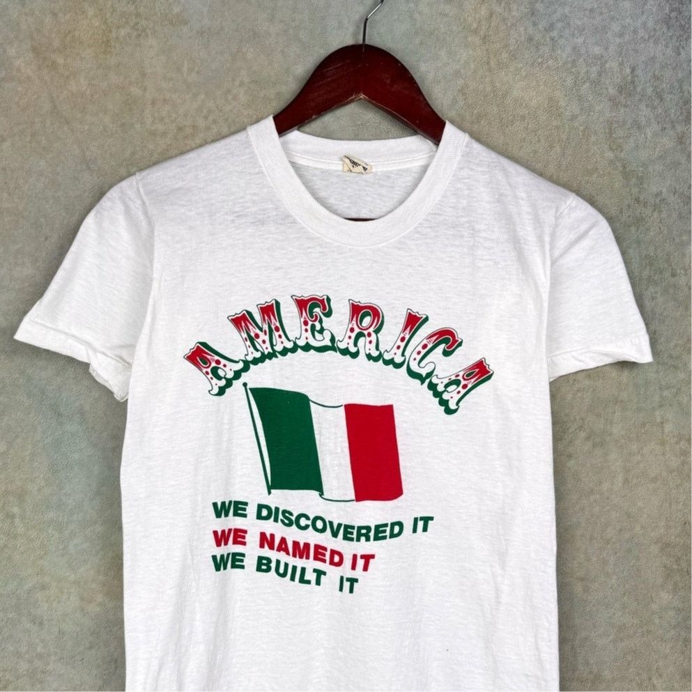 Vintage VTG 80s Italian American Pride T Shirt S White Screen Stars Size US S / EU 44-46 / 1 - 2 Thumbnail
