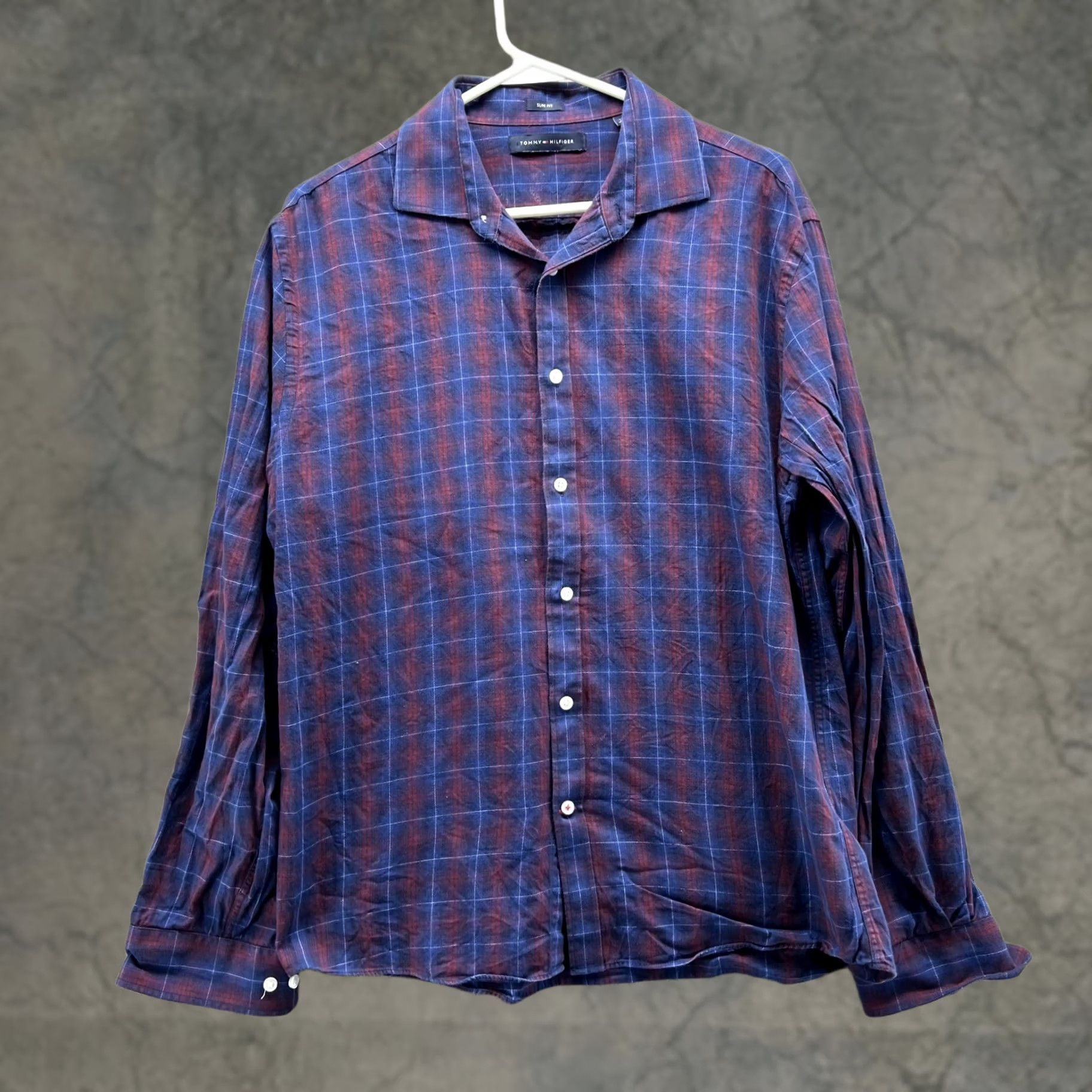 Tommy Hilfiger Tommy Hilfiger Shirt Men Large Piad Blue Casual Button Down Preppy Slim Fit Size US L / EU 52-54 / 3 - 1 Thumbnail