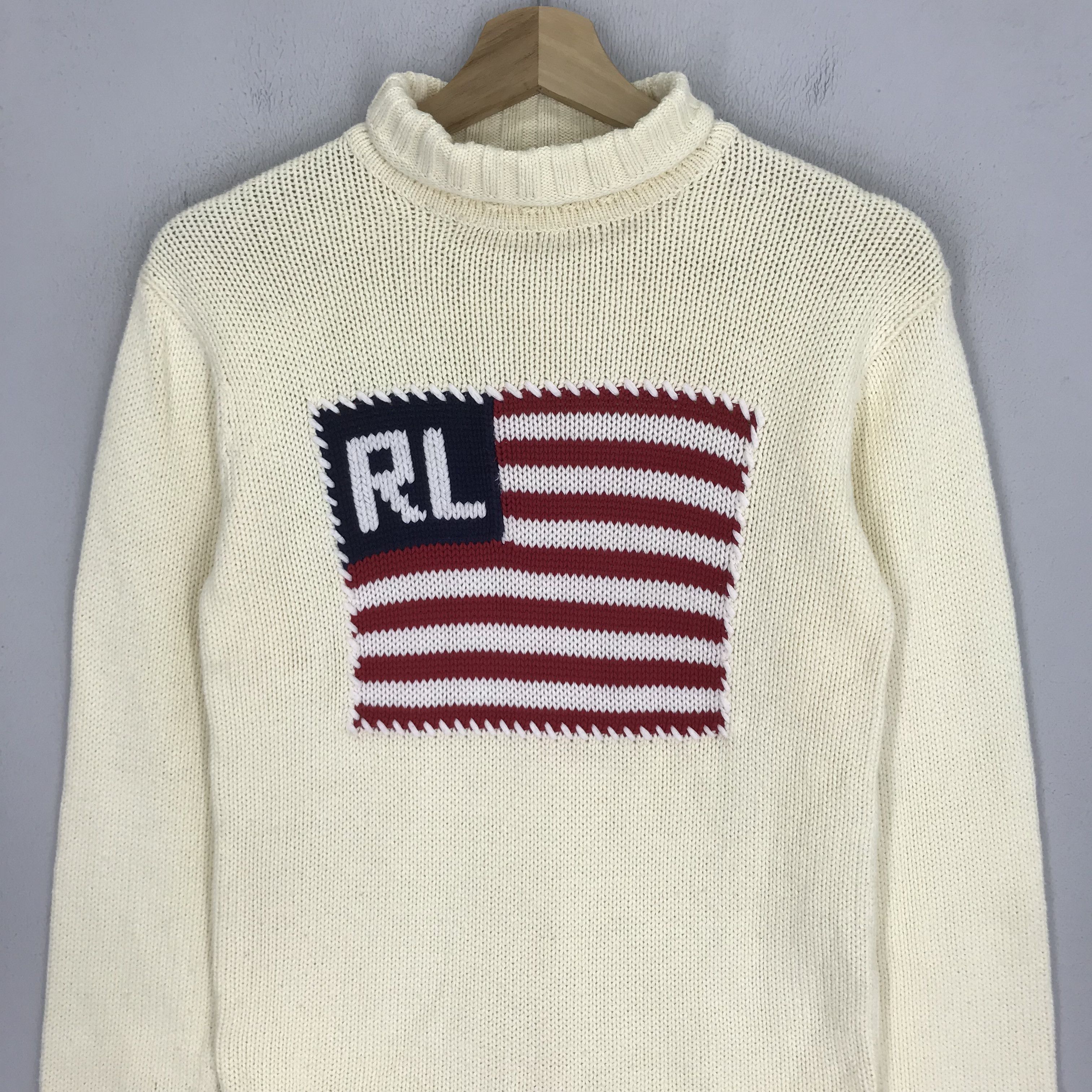 Polo Ralph Lauren × Ralph Lauren × Vintage Vintage Polo Ralph Lauren Cable Knit RL Flag Logo Sweater Size S / US 4 / IT 40 - 3 Thumbnail