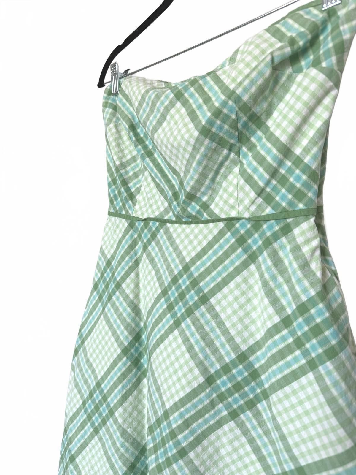 Designer Vintage Retro 70s style Green Plaid Strapless Dress Size M / US 6-8 / IT 42-44 - 2 Thumbnail