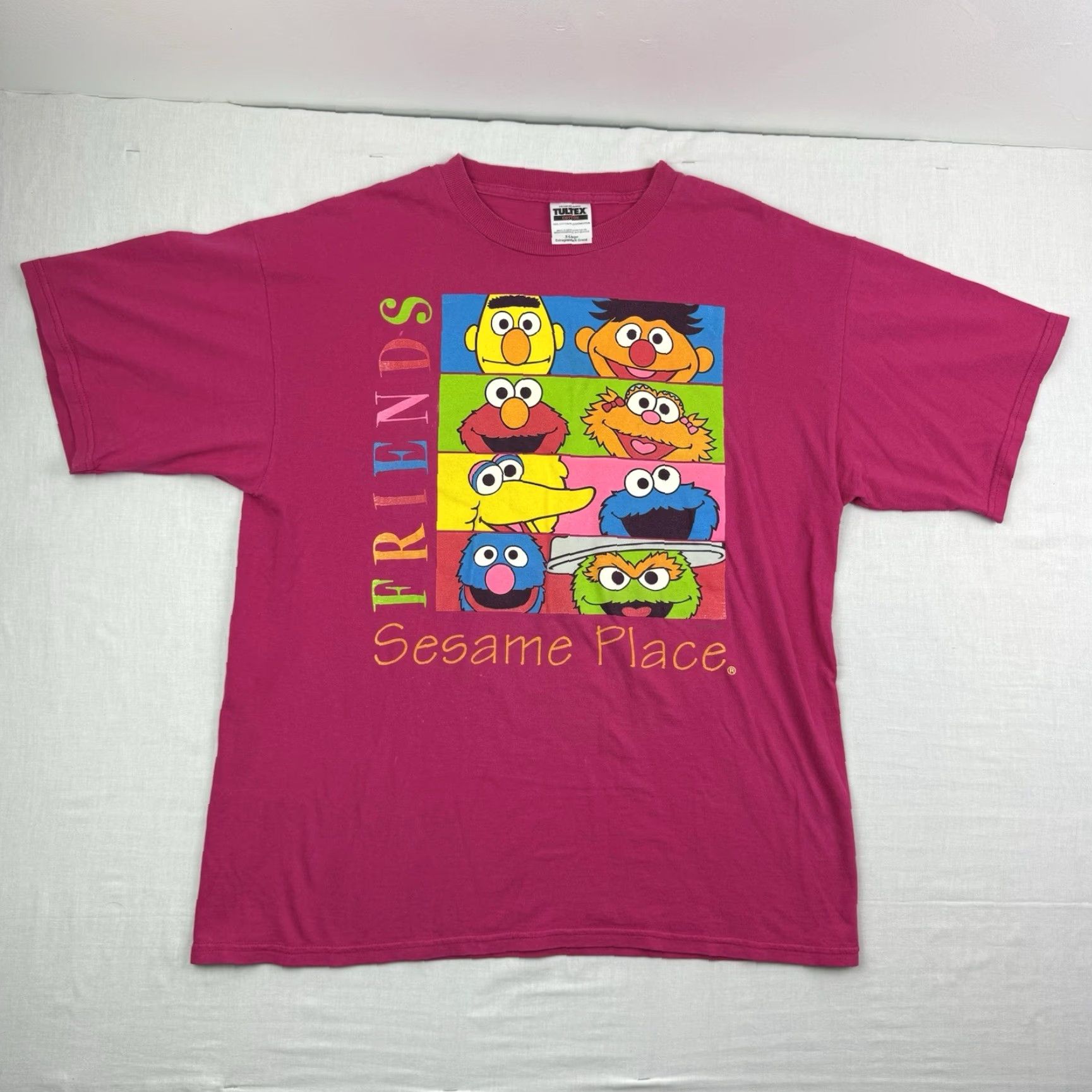 Tultex Vintage Sesame Street T Shirt Adult XL Pink Cartoon 90s Friends Crew Neck Men Size US XL / EU 56 / 4 - 2 Thumbnail